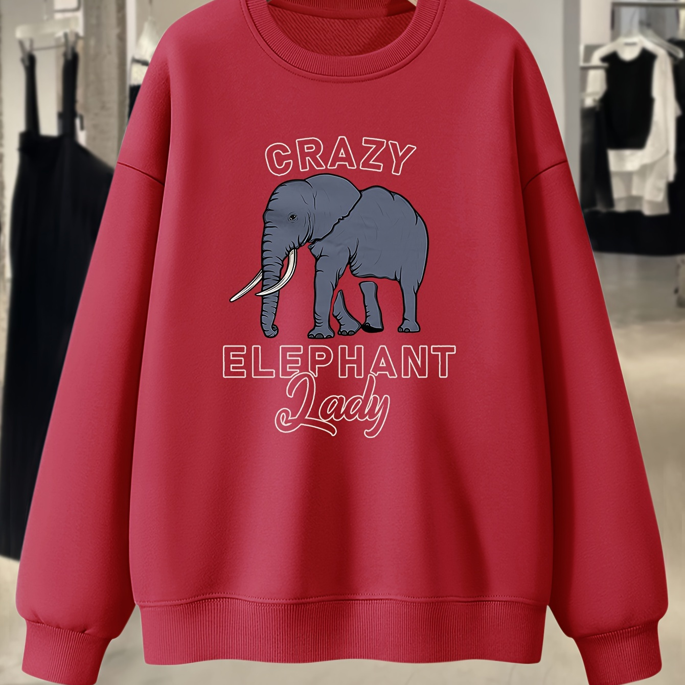 

Plus Size Elephant Graphic Print Sweatshirt, Crew Neck Casual Sweatshirt For Fall & Spring, Women's Plus Size Clothing