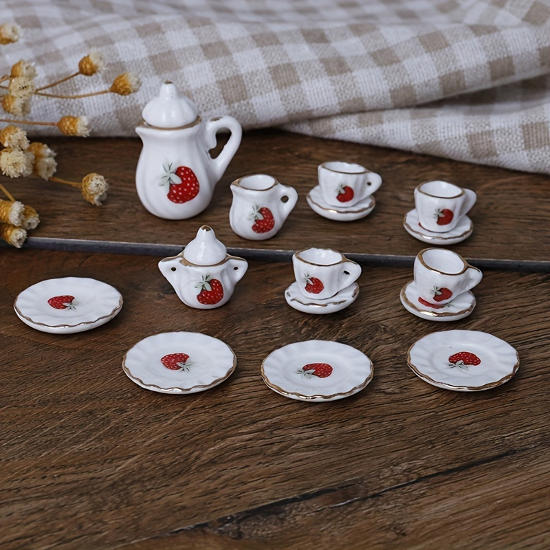 1:12 Miniature Porcelain Tea Cup Set, Flower Tableware, Dollhouse Kitchen  Furniture Toys For Children - Temu