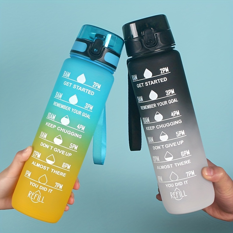 

1pc 1l Leak-proof Motivational Water Bottle With Time Marker - Perfect For Fitness, Gym & Outdoor Sports!