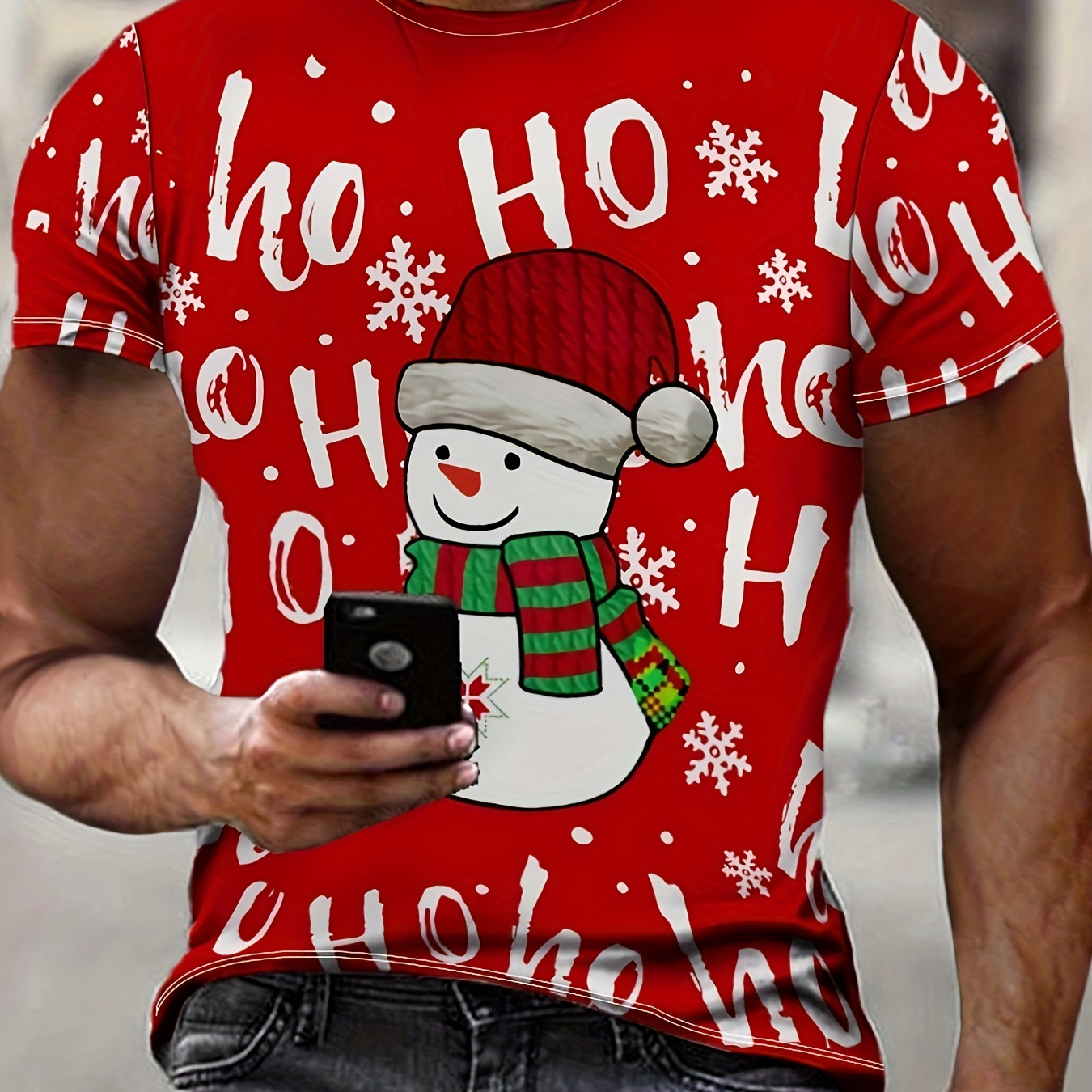 

3d Printed Christmas Snowman T-shirt For Men - High-quality, Micro- Fabric, Round Neckline, , Regular Fit, Polyester , Suitable For All