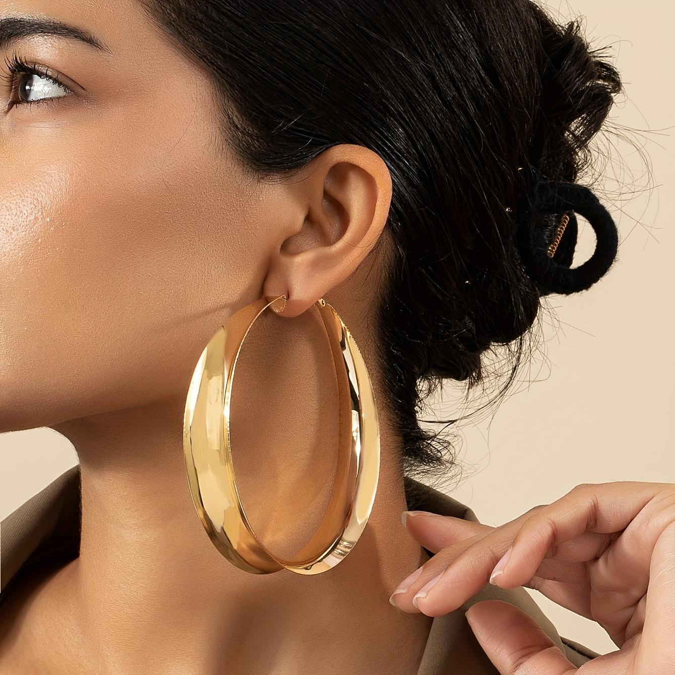 Letter Design Golden Hoop Earrings Elegant Simple Style Stainless Steel 18k Gold  Plated Jewelry Female Gift - Temu United Arab Emirates