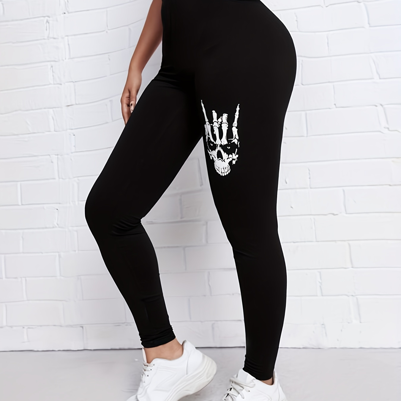 Halloween Skull Pattern Yoga Pants Glow In Dark High Waist - Temu