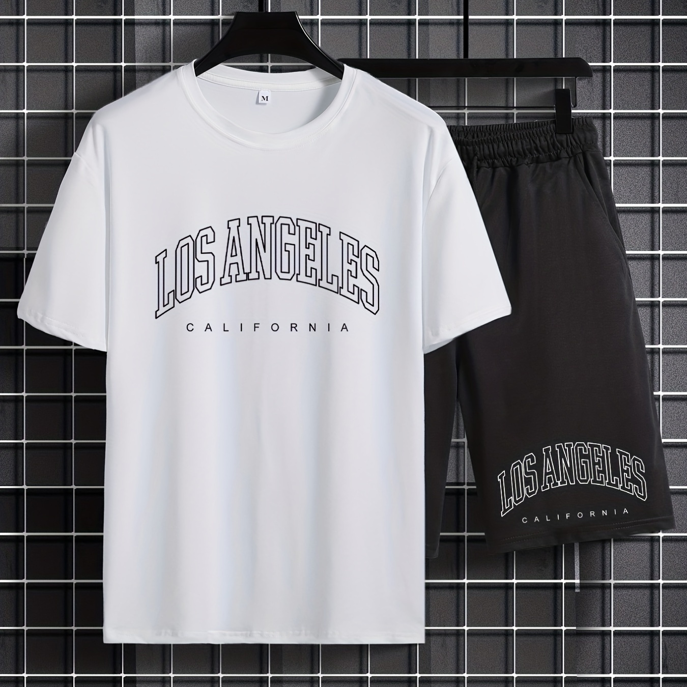 

Men's ''los Angeles'' Two-piece Outfits, Comfy Casual T-shirt And Loose Drawstring Shorts For Summer