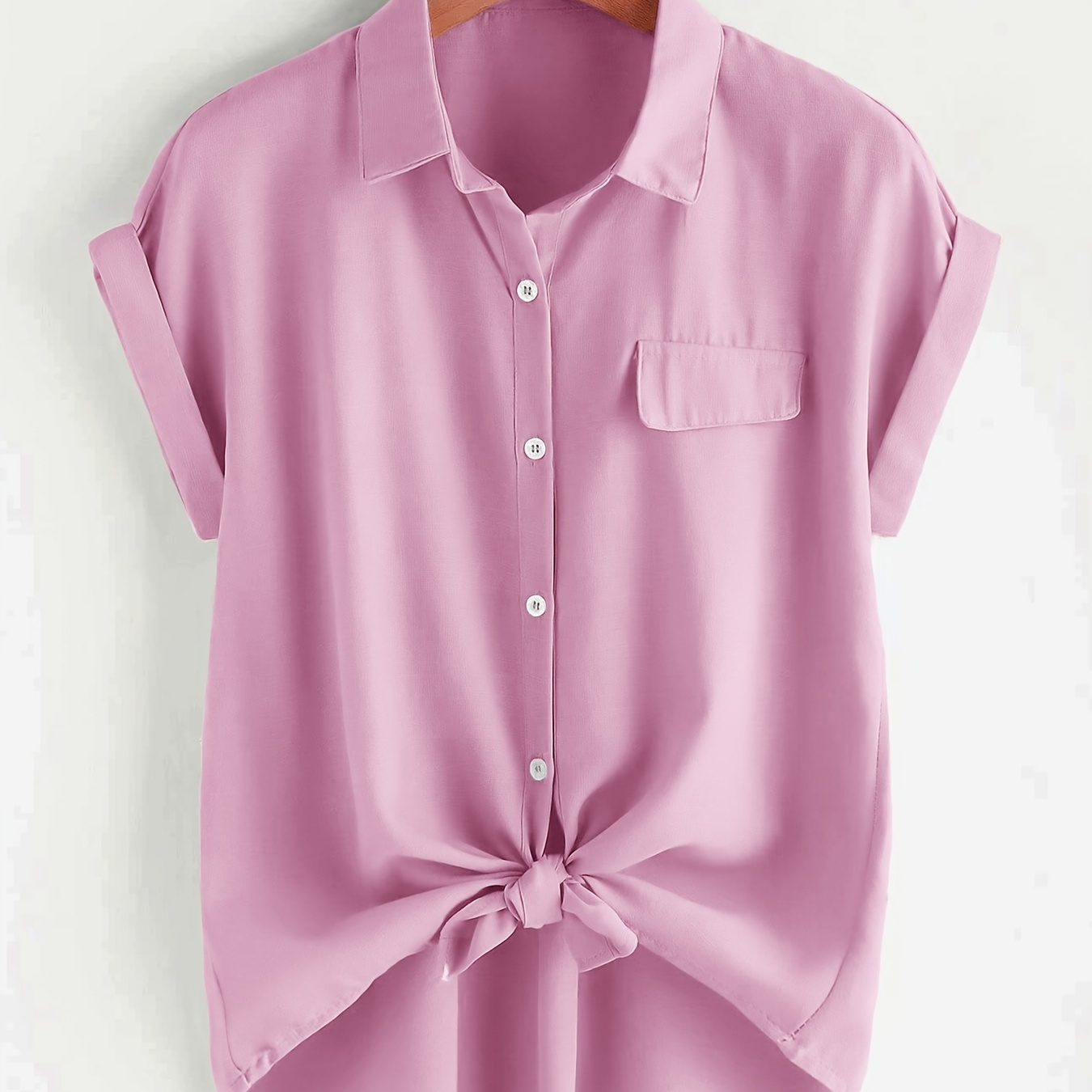 

Faux Bouton de Poche Chemise Devant, Chemise Manches Courtes Décontractée Pour Le Printemps Et L'été, Vêtements Pour Femmes