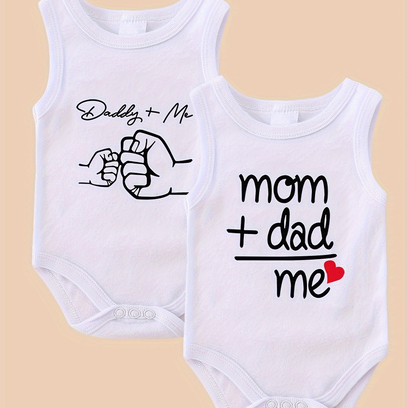 

2-pack Unisex Baby Sleeveless Bodysuits, "i Love Dad & Mom" 100% Cotton Onesies, Newborn Triangle Rompers For Summer