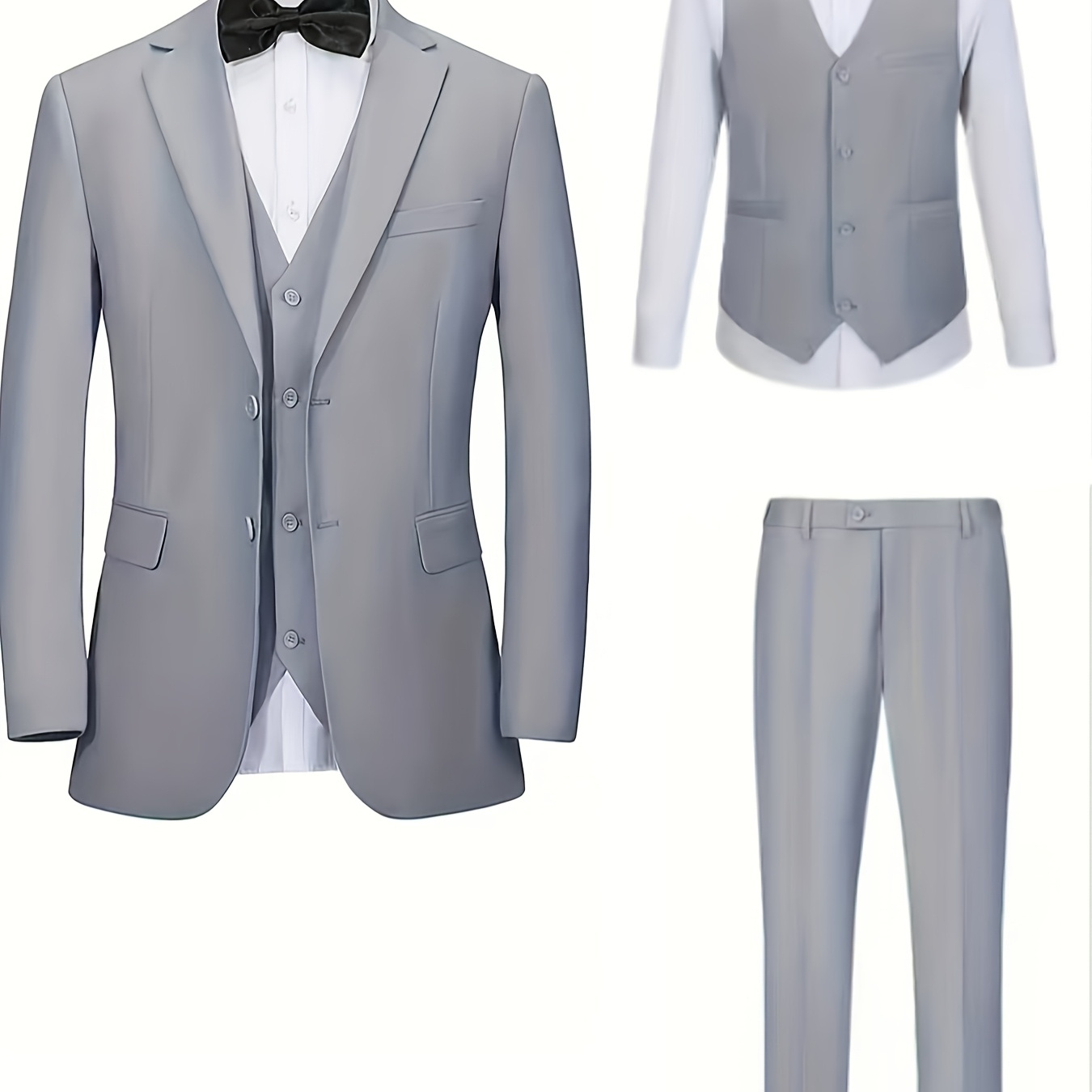 

1 Set Elegant Men's 3pcs Suit, Polyester Blazer With Vest And Pants, Long Sleeve Dress Shirt, Regular Fit, Solid Color, Non-stretch Fabric, With Button Detail, For Business, Wedding, And Party