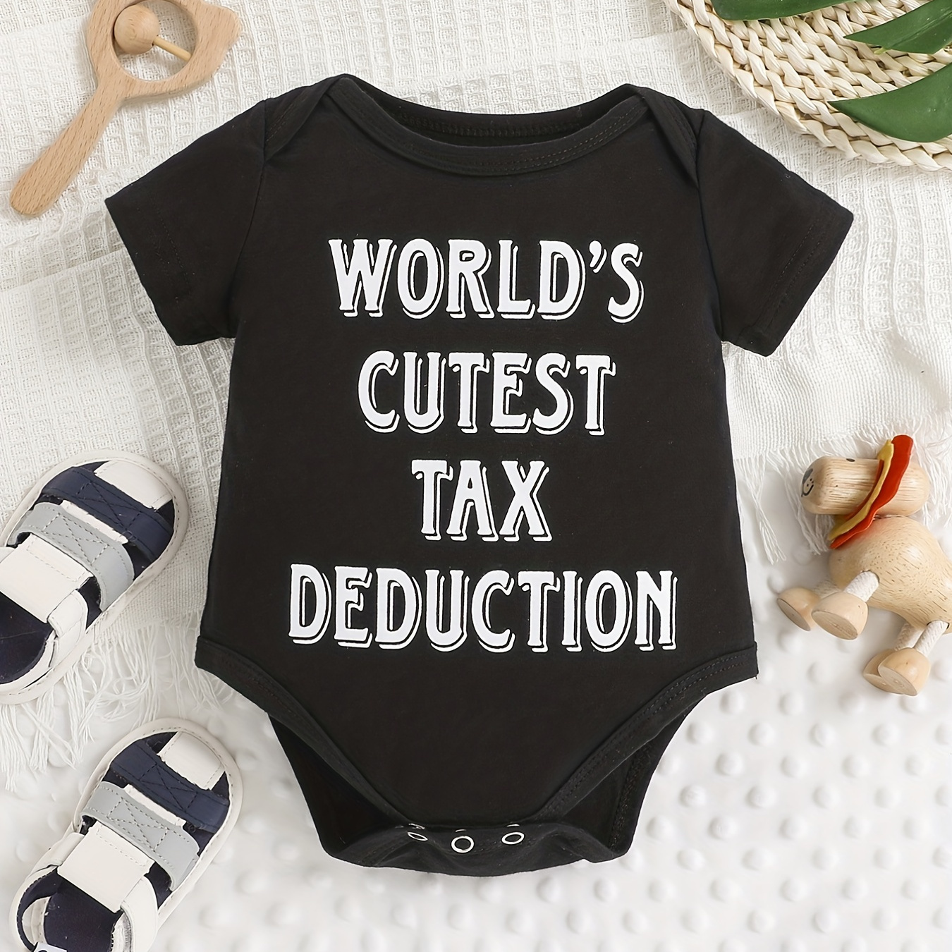 

Baby Boys And Girls Cute "world's Cutest Tax Deduction" Short Sleeve Round Neck Onesie, Summer Clothes