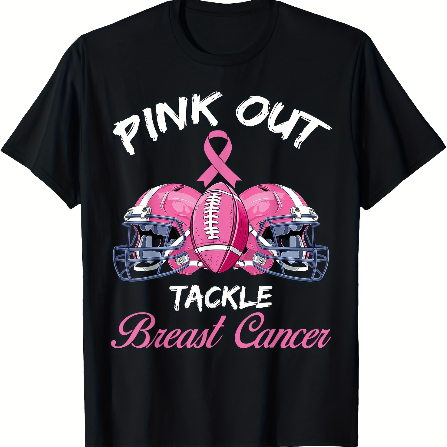 

Tackle Breast Cancer Awareness American Football Printed T-shirt Comfortable, Casual Short Sleeve, , All Season, Black, Men 220g