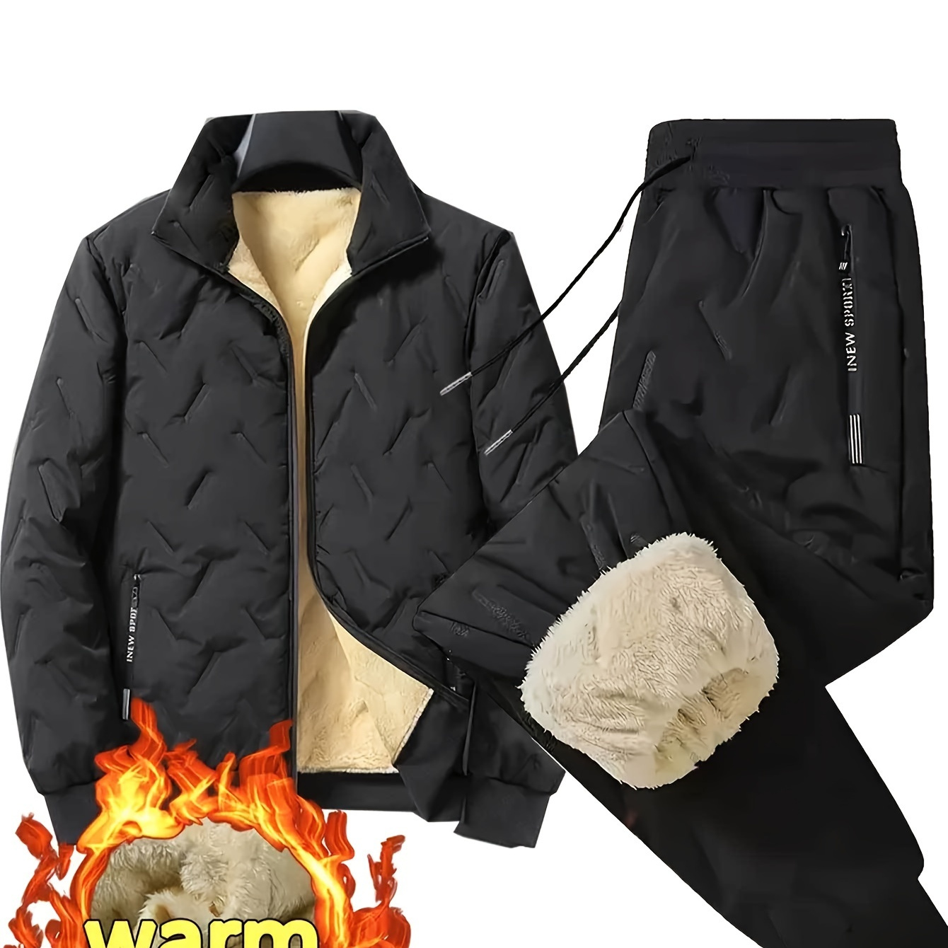 

Men's 2pcs Winter Sports Set: Stylish Technology Fleece-lined Jacket & Joggers - Outdoor Activities