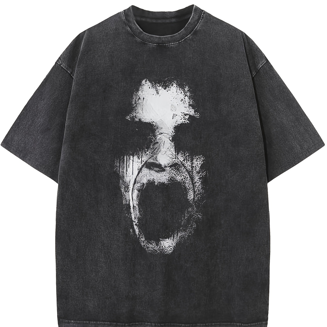 

Men's Horror Face Diablo Style Graphic T-shirt Washed Streetwear Cotton T-shirt Do-over Off-shoulder Sleeve Round Neck Top Short Sleeve Casual