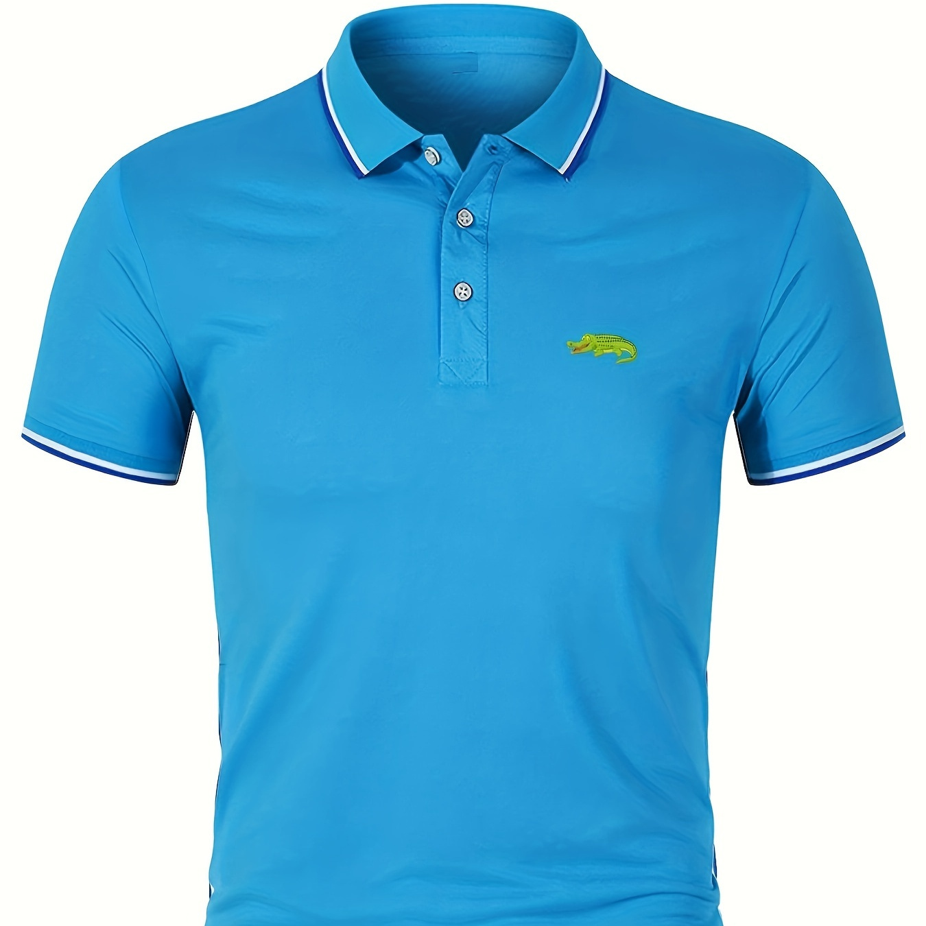 

Men's Golf Shirt, Crocodile Print Short Sleeve Breathable Tennis Shirt, Business Casual, Moisture Wicking