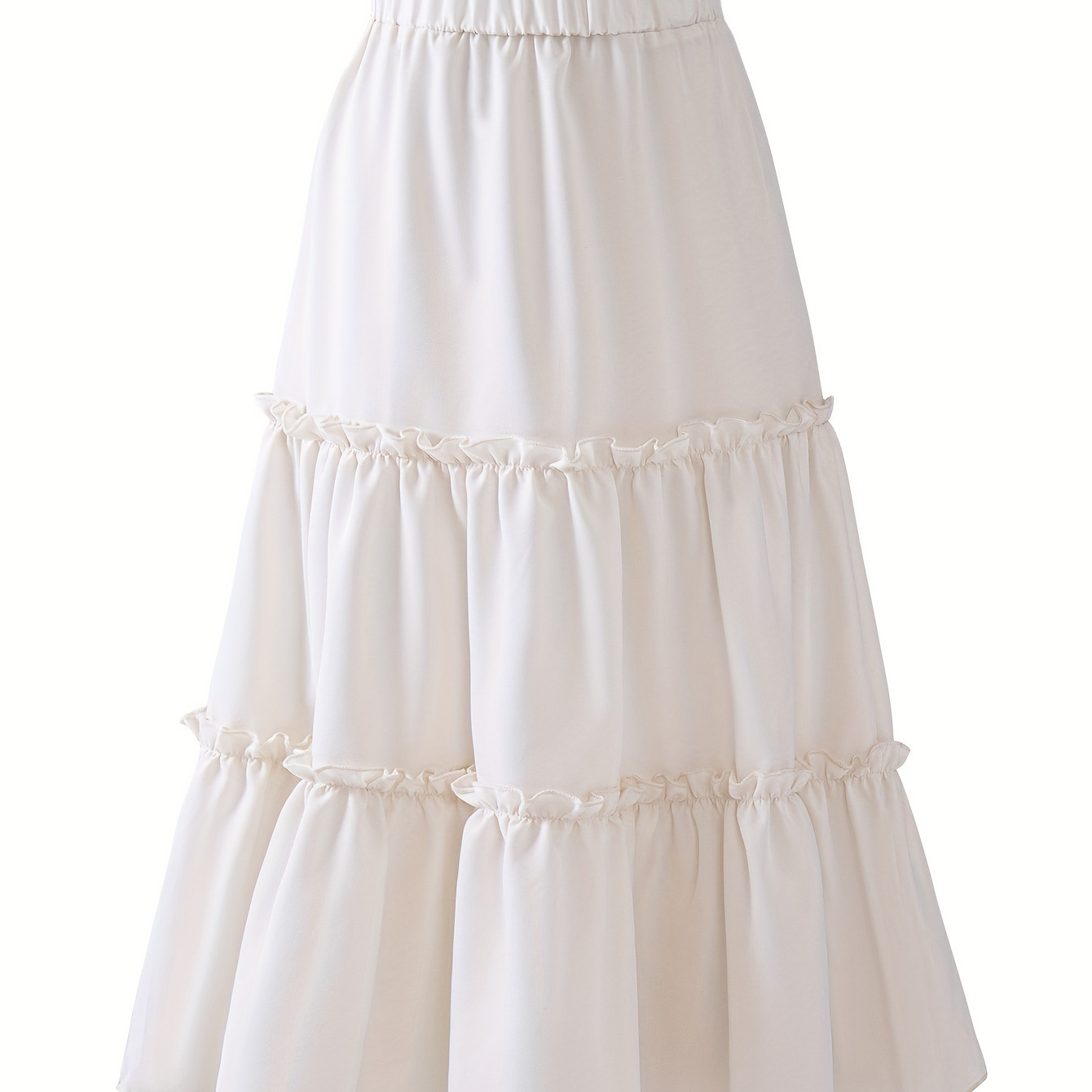 

Girls' Tiered Maxi Skirt, Pure White, Elegant Ladylike Style, Elastic Waistband, Lightweight Summer Attire