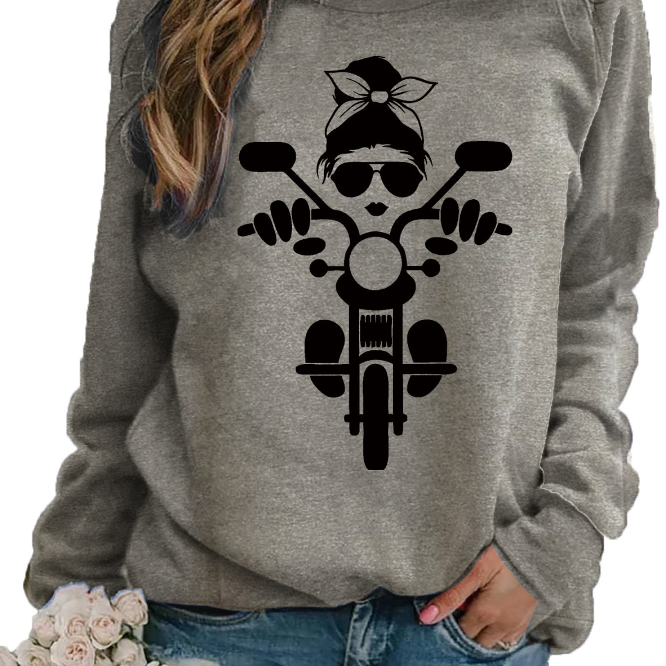 

Sweatshirt à motif imprimé, Sweatshirt décontracté à col rond pour l'automne et le printemps, Vêtements pour femmes