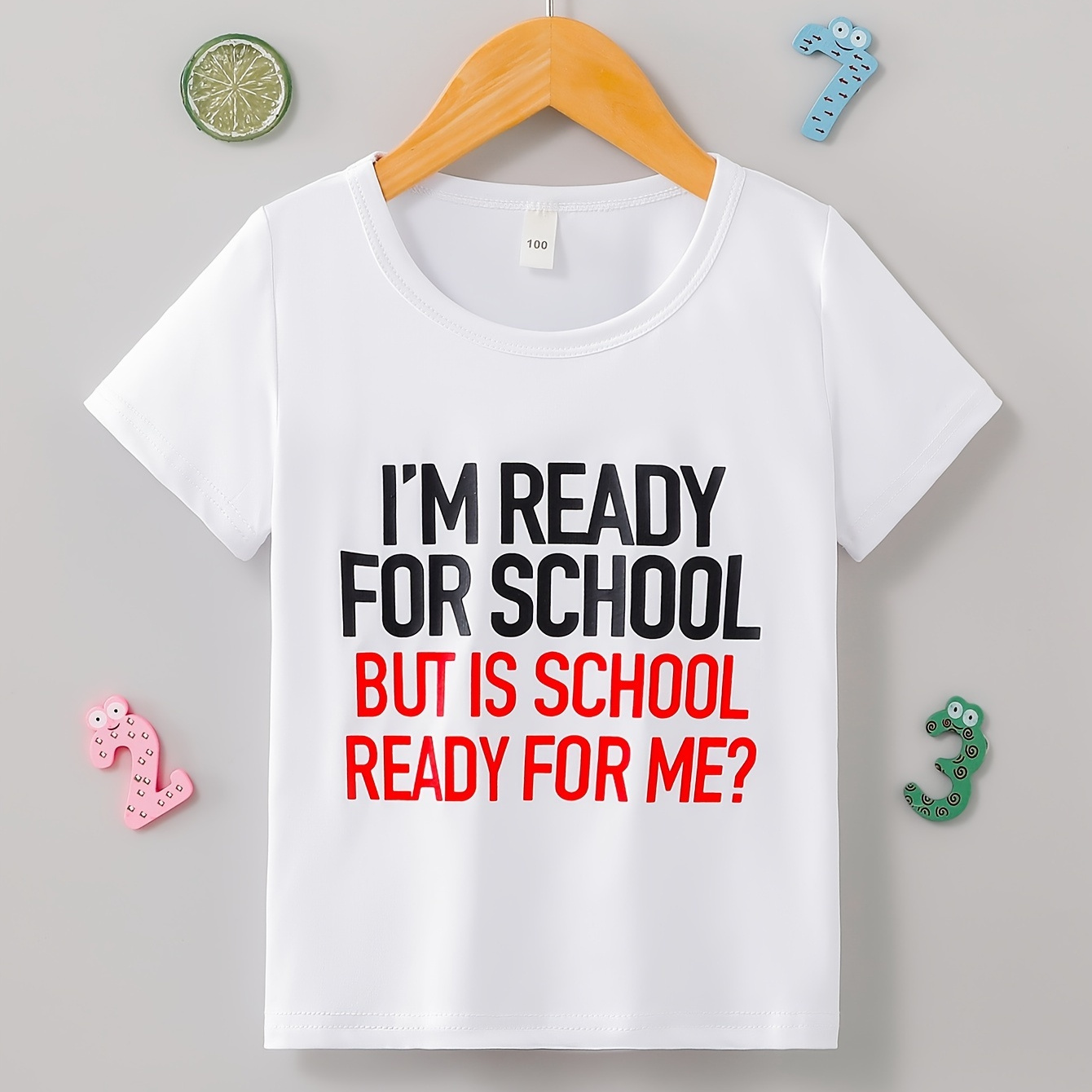 

Boys Funny T-shirt, Lightweight Comfy Short Sleeve Tops, "i‘m Ready For School" Graphic Tees For Unisex Toddlers Summer, Kids Clothings
