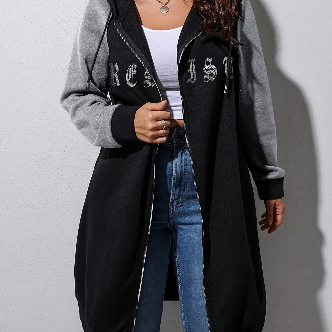 

Manteau zippé intégral à de couleurs grande taille, manteau à capuche décontracté à manches longues pour et l'hiver, vêtements grande taille pour femmes