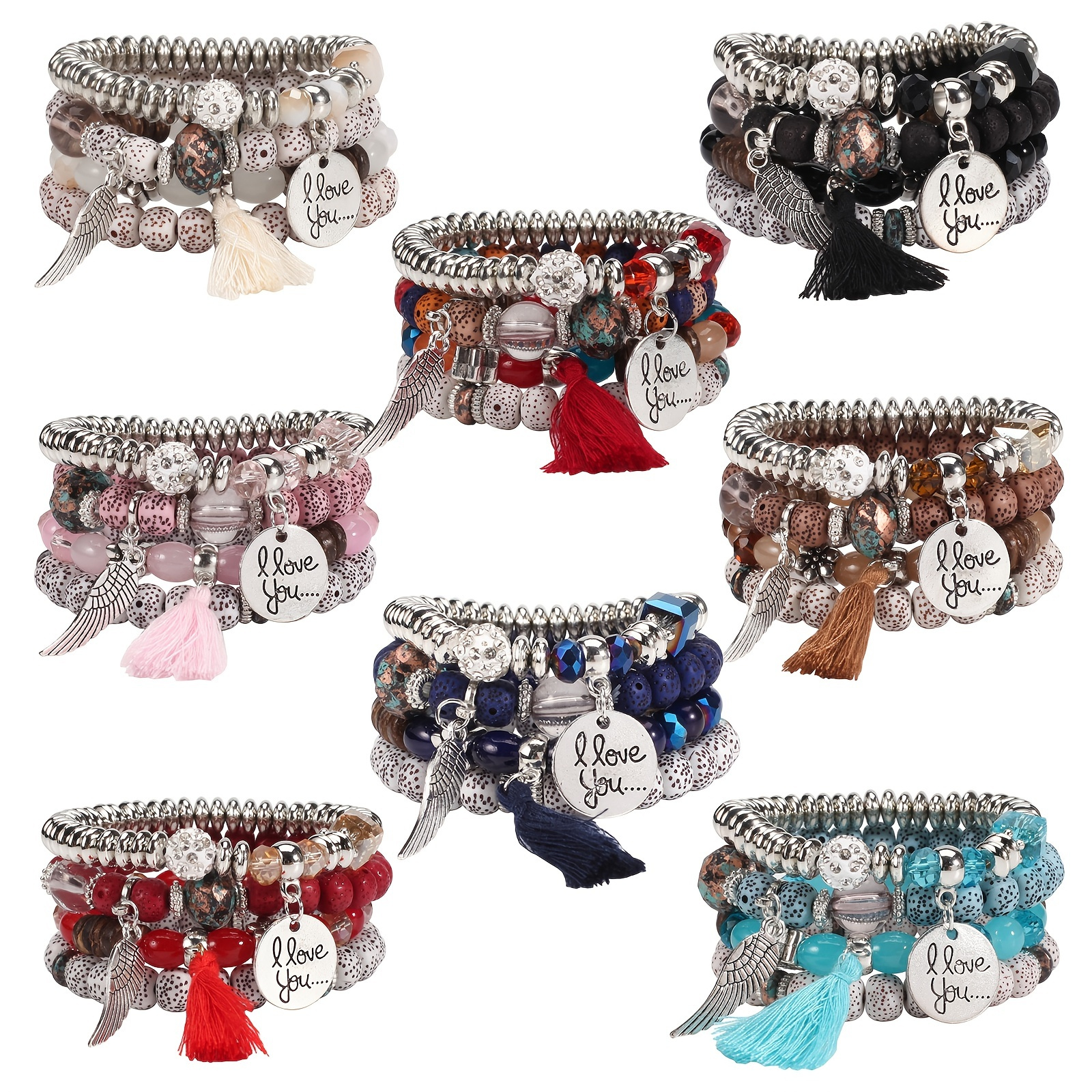 

Bohemian Beaded Charm Bracelets Stretch Multilayer Colorful Stackable Bracelet Fine Jewelry Gift