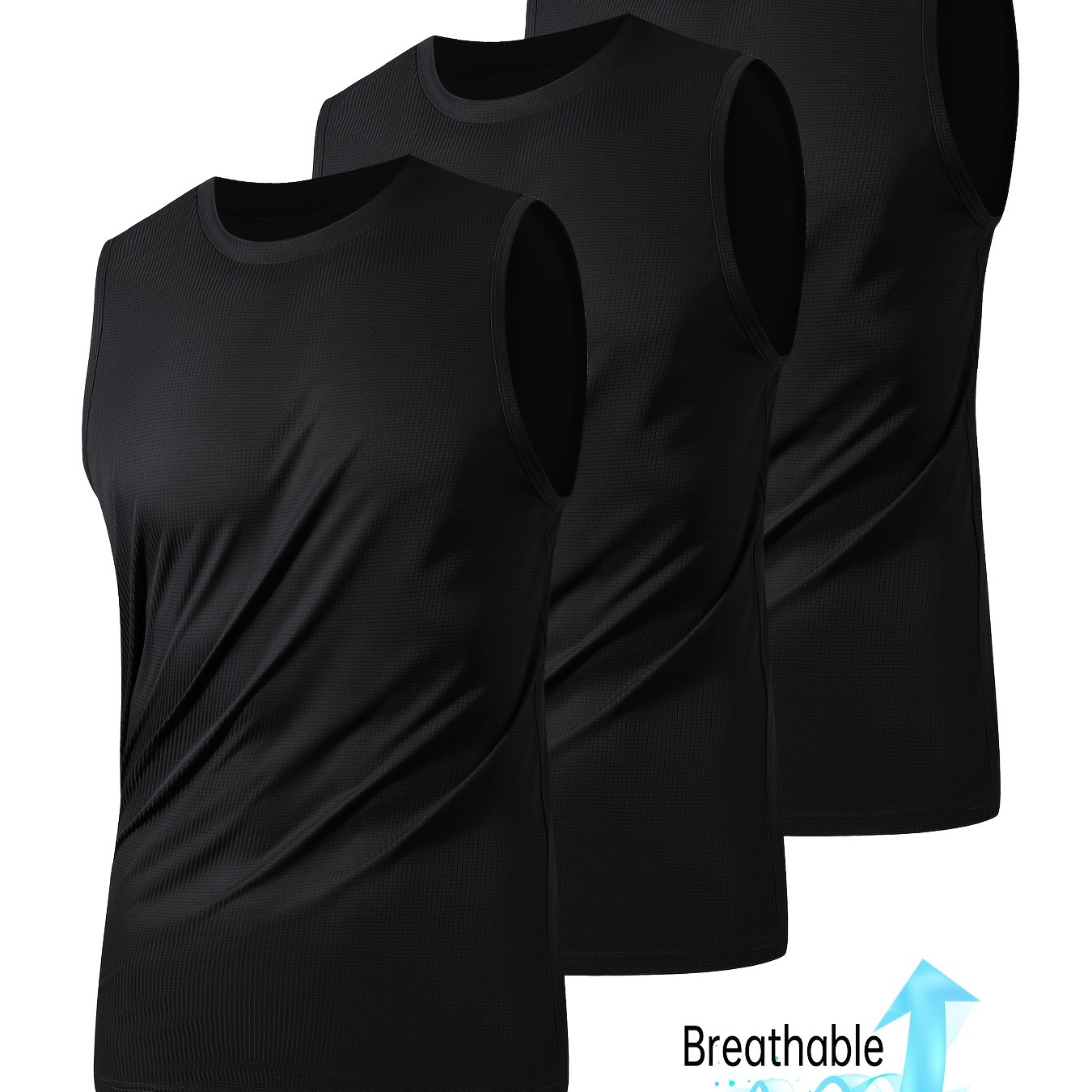 

3 Pcs Men's Solid Tank Top, Active Crew Neck Sleeveless Top, Men's Clothing For Summer Outdoor Fitness
