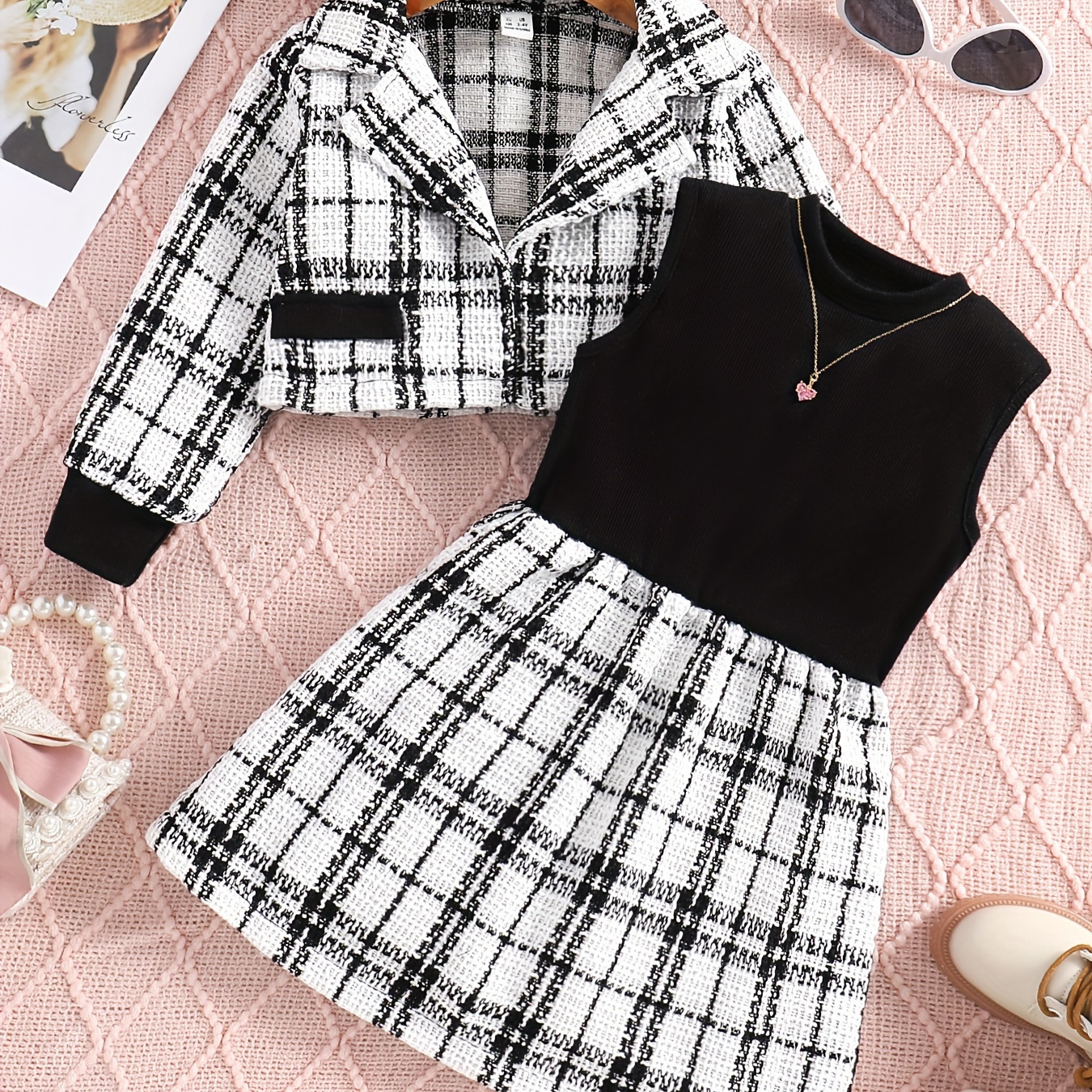 

2pcs, Lapel Long Sleeve + Splicing Sleeveless For Fall