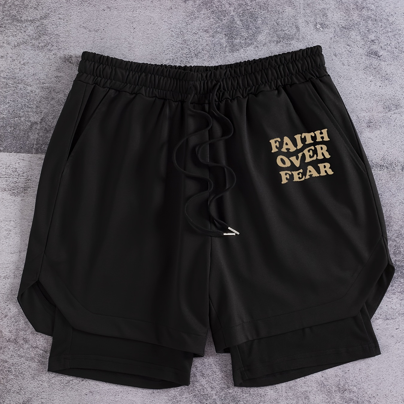 

Faith Over Fear Men's Printed Casual Quick Dry Athletic Shorts For Summer Sportswear And Outdoor Activities With Drawstring And Pockets