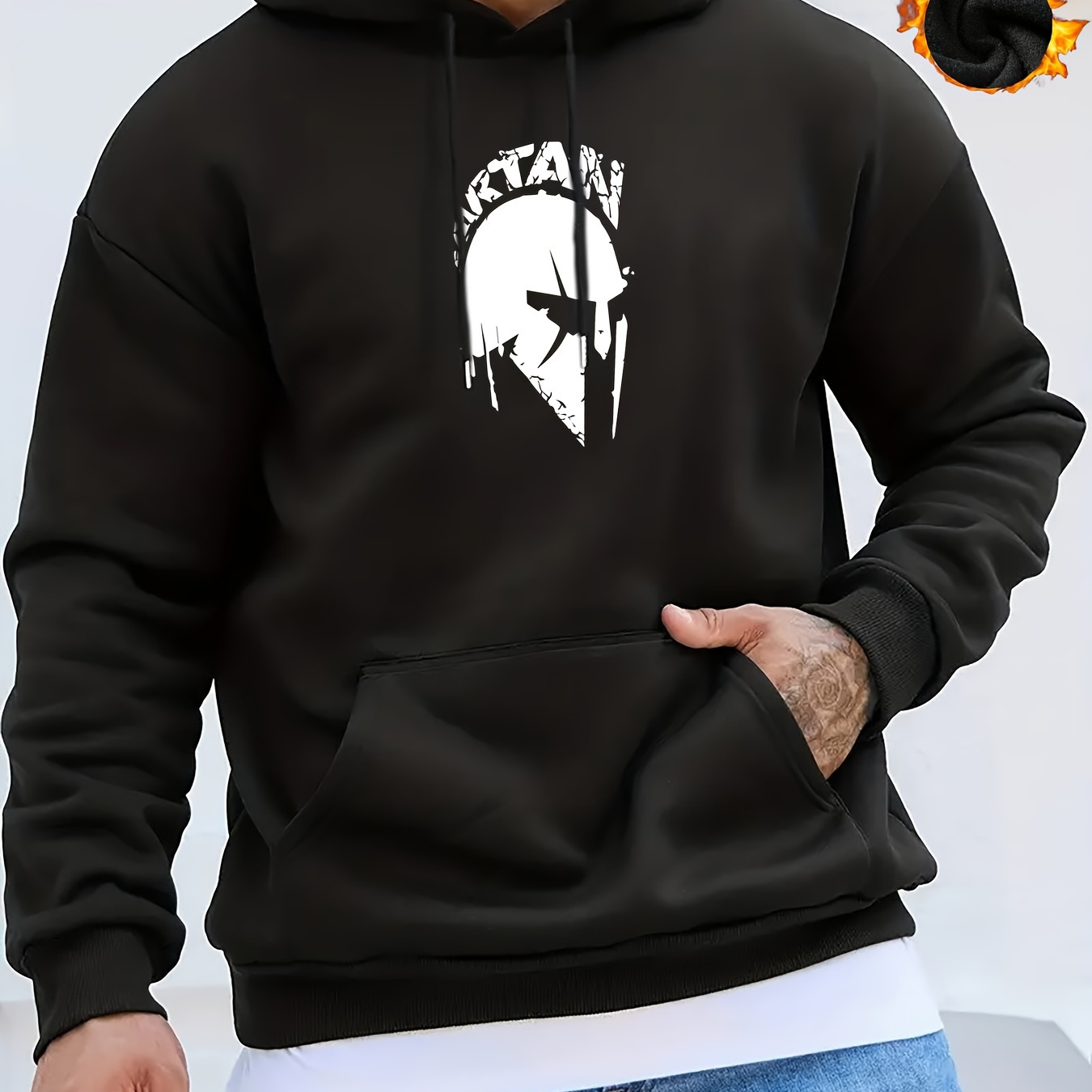 

Sparta Print, Men's Trendy Graphic Hoodie, Casual Slightly Stretch Breathable Hooded Sweatshirt For Outdoor