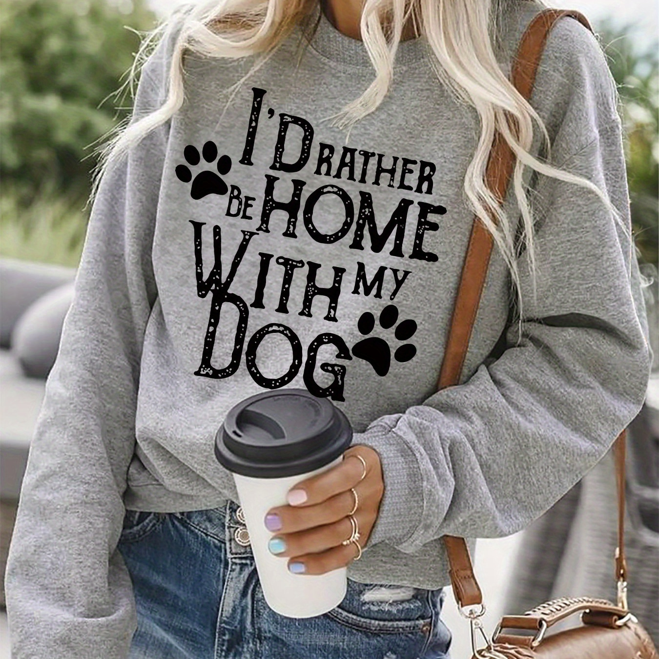 

Dog Print Sweatshirt, Crew Neck Casual Sweatshirt For Fall & Spring, Women's Clothing