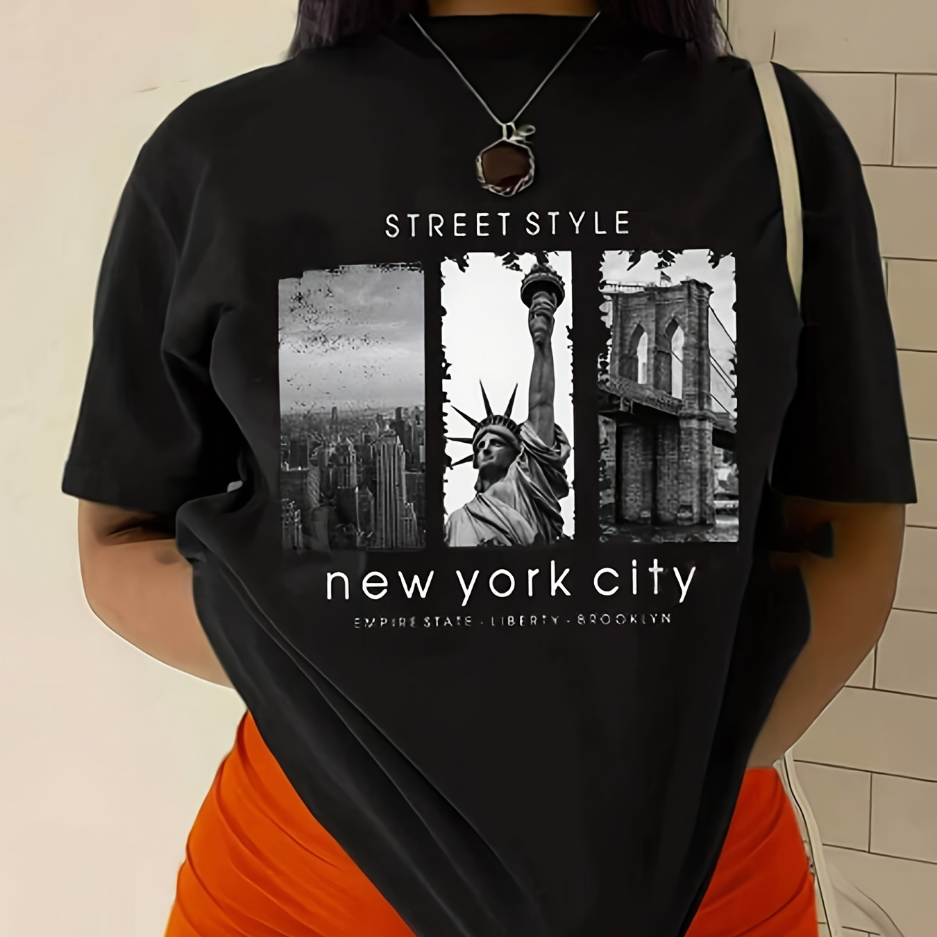 

New York Print Crew Neck T-shirt, Casual Short Sleeve Top For Spring & Summer, Women's Clothing