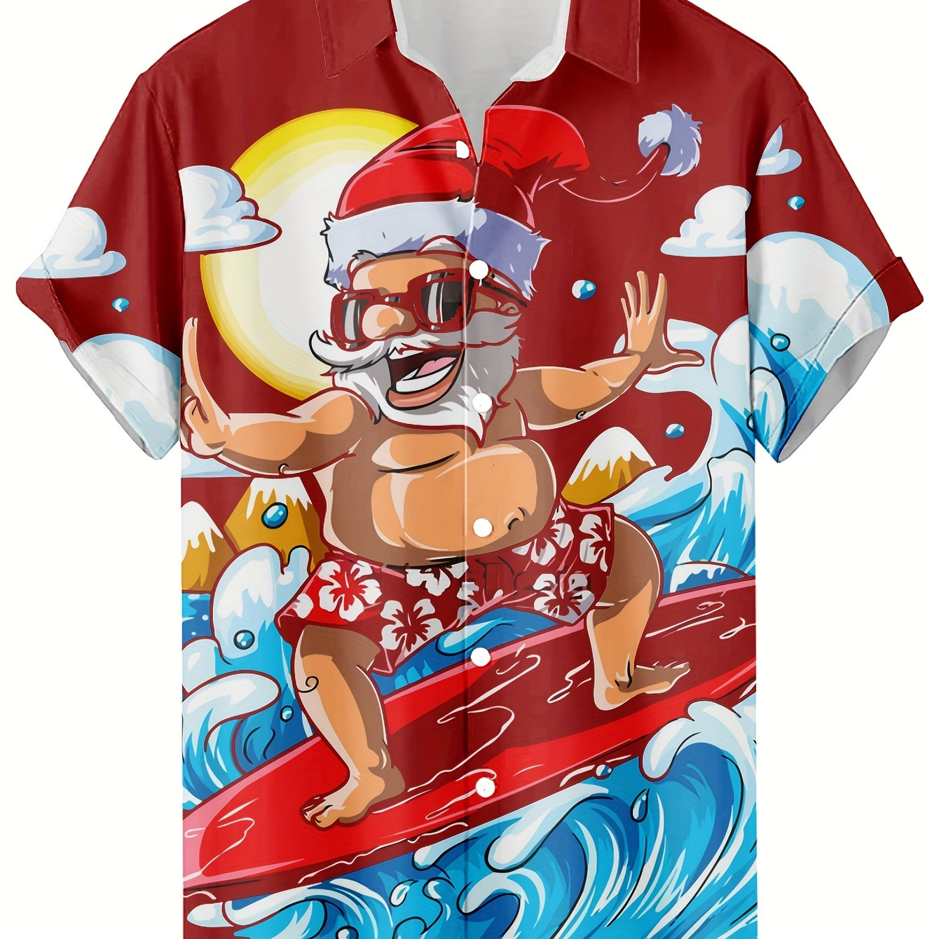 

Santa Surfing Hawaiian - Summer Button- Lapel , Regular Fit 3d Printed For