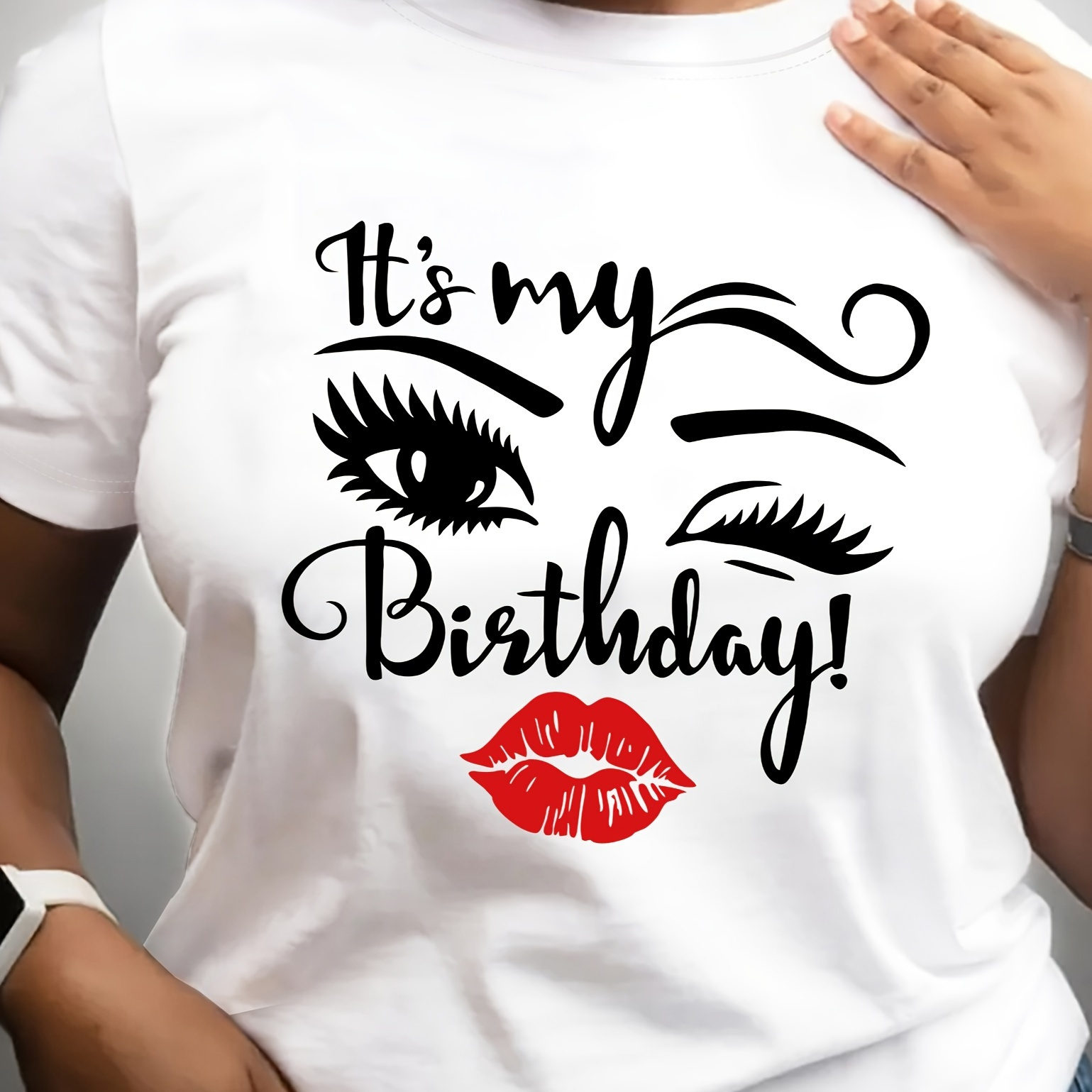 

It's My Birthday Print T-shirt, Casual Crew Neck Short Sleeve Top For Spring & Summer, Women's Clothing