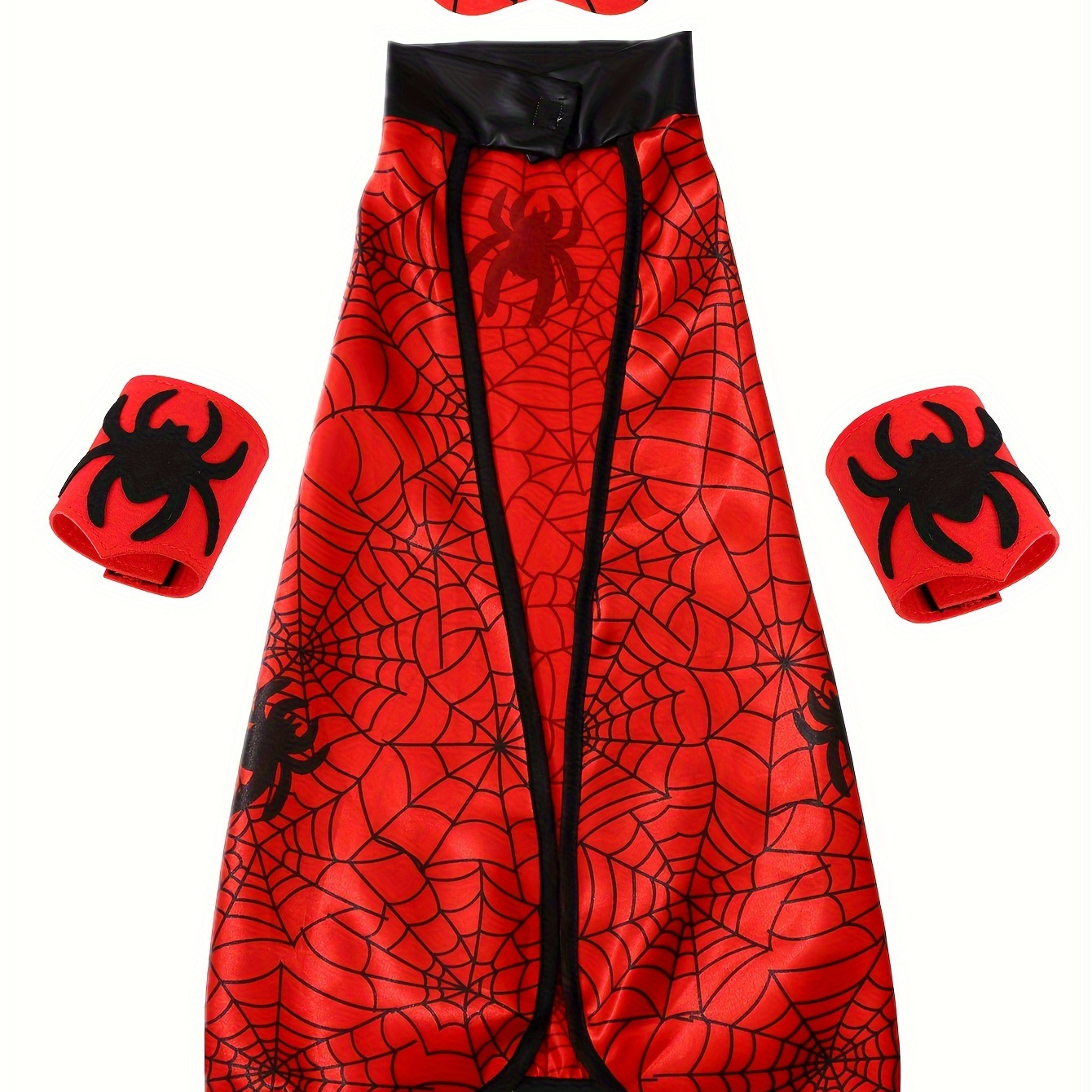 

Boys Spider Web Cape With Mask And Wrist Cuffs, Vibrant Hero Character Outfit Set, Party Enthusiast,