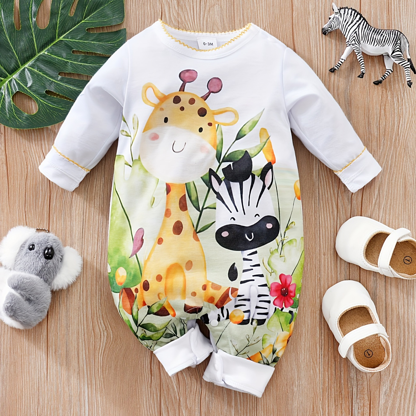 

Infant Girls Cute Animal Giraffe Zebra Pattern Baby Long Sleeve Cute & Comfy Bodysuit