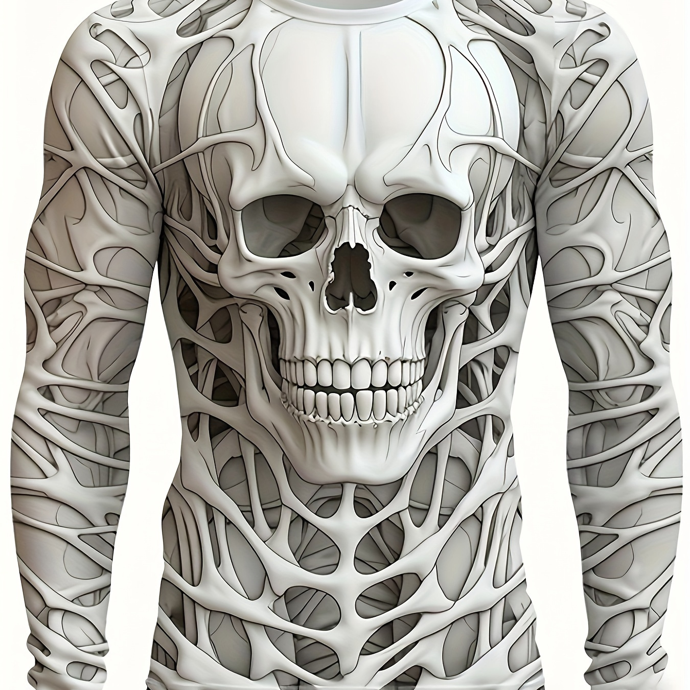 

Men's 3d Skull Print Long Sleeve T-shirt Polyester Casual Crew Neck Slight Stretch Pullover Regular Fit All-season Fashion Tee