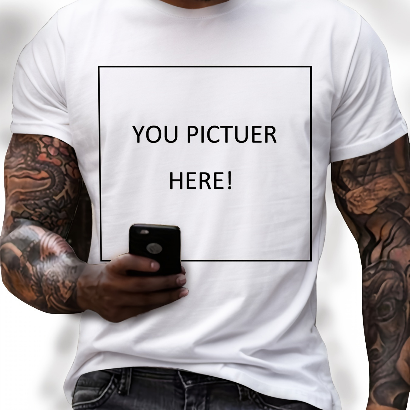 

Plus Size Men's Front Custom T-shirt, Casual Short Sleeve Crew Neck Personalized Tee, Men's Clothing For Outdoor