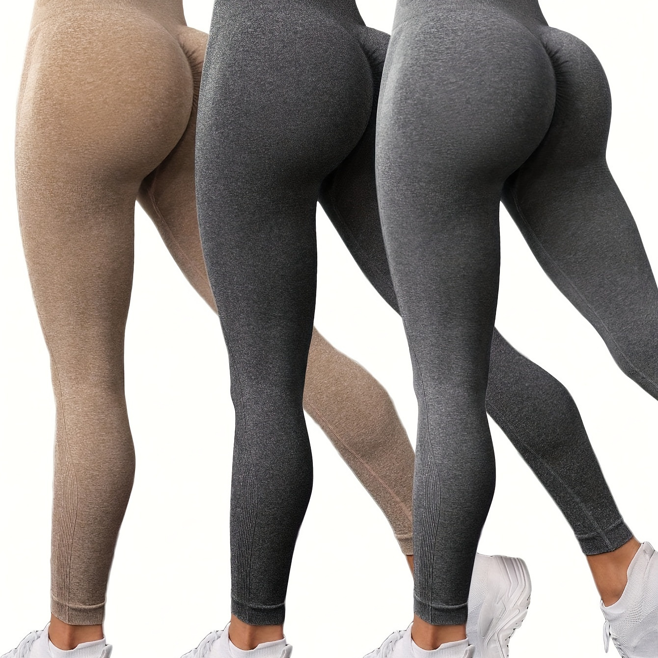 

3 Pack Seamless High-waisted Tummy Control Yoga Pants, Sport Style Athletic Leggings, Breathable Stretch Fabric For Gym & Casual Wear Wide Waistband