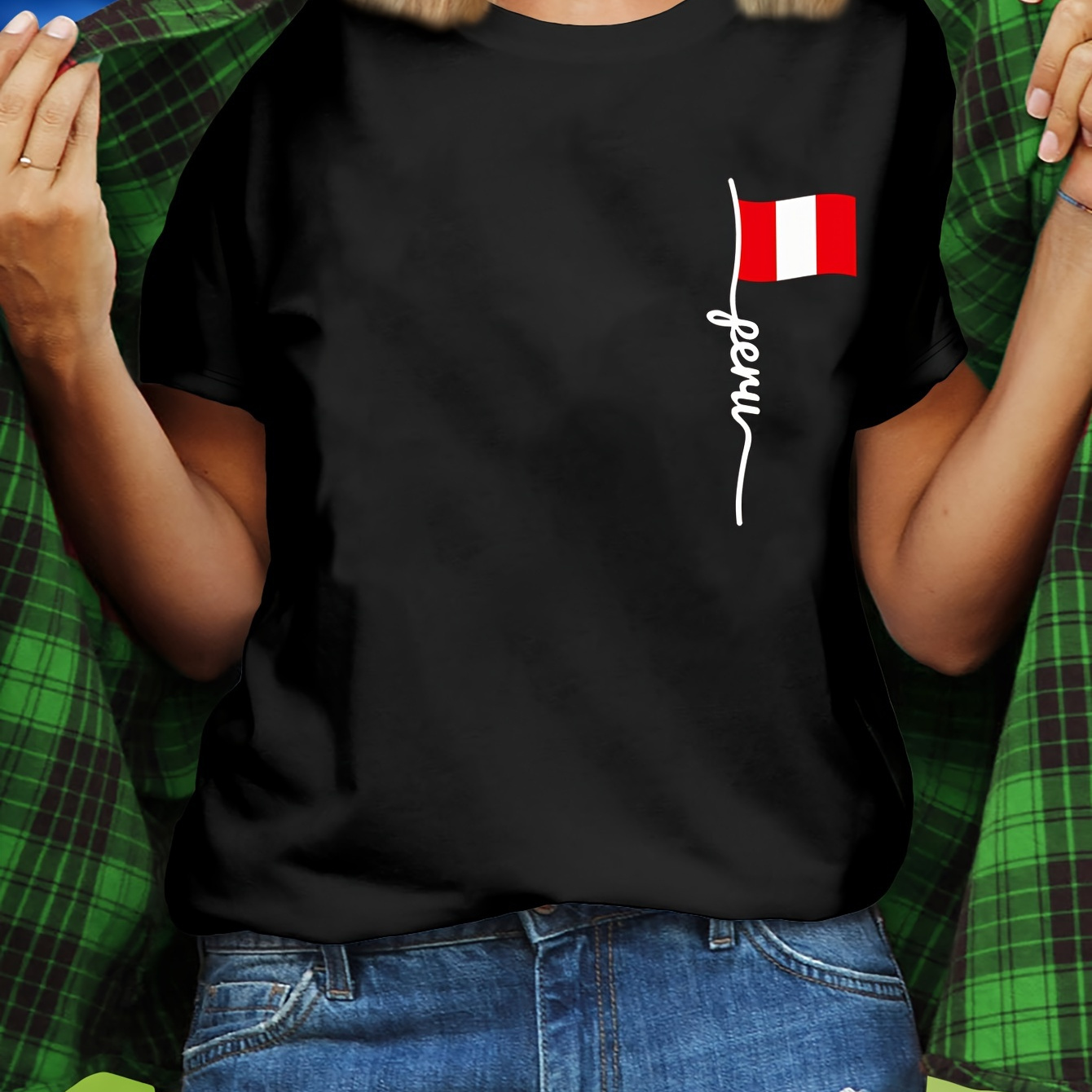 

Women's T-shirt With Peru Flag, "amor" Script, Casual Tee Peru National Team Supporter Gear For Euro Sports Event