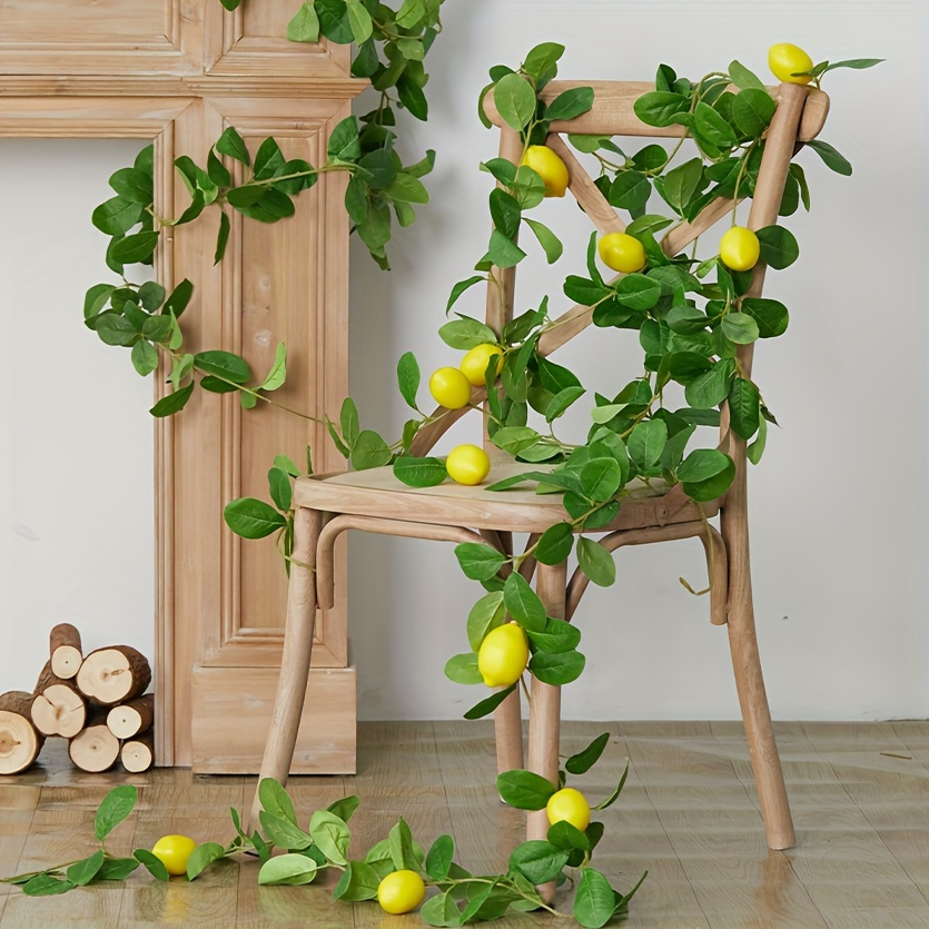 

1pc, Artificial Lemon Garland Faux Fruit Rattan Green Leaves Fake Greenery Vine Fot Spring Summer Front Door Home Party Decor