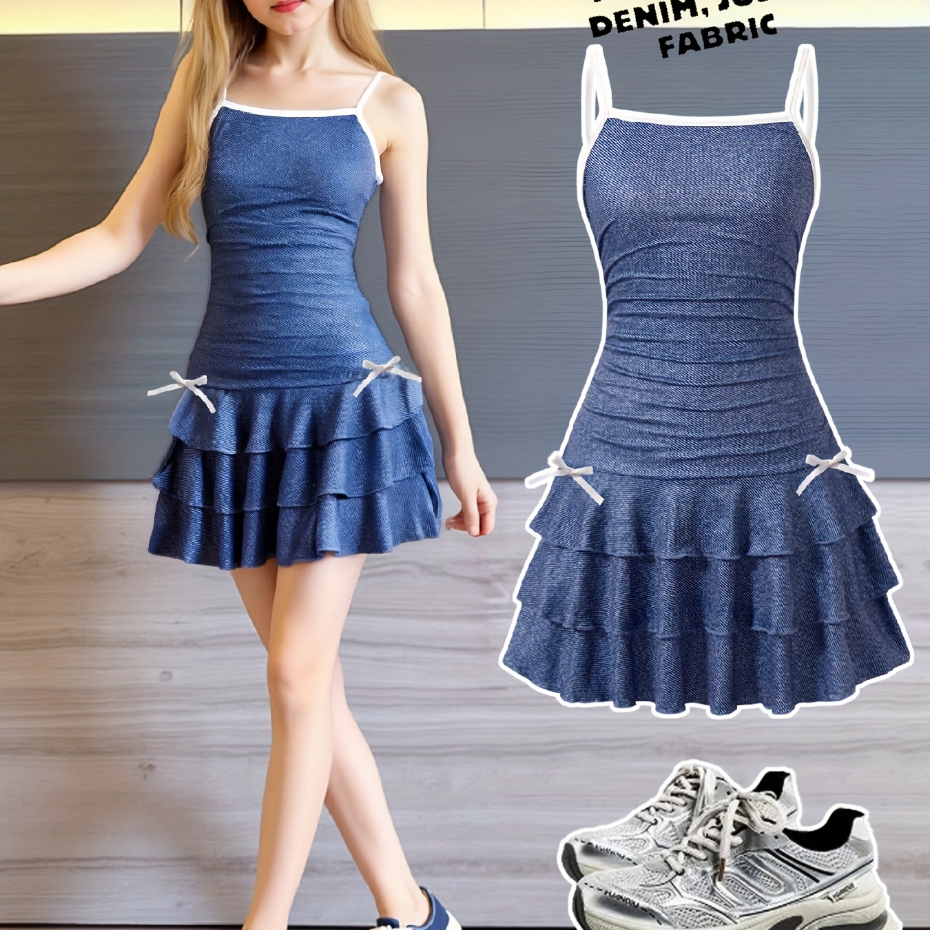 Imitation Denim "Girls' Trendy Single Item, Imitation Denim Print Crop Top and Skirt, Casual & Comfortable, Machine Washable Digital Print"