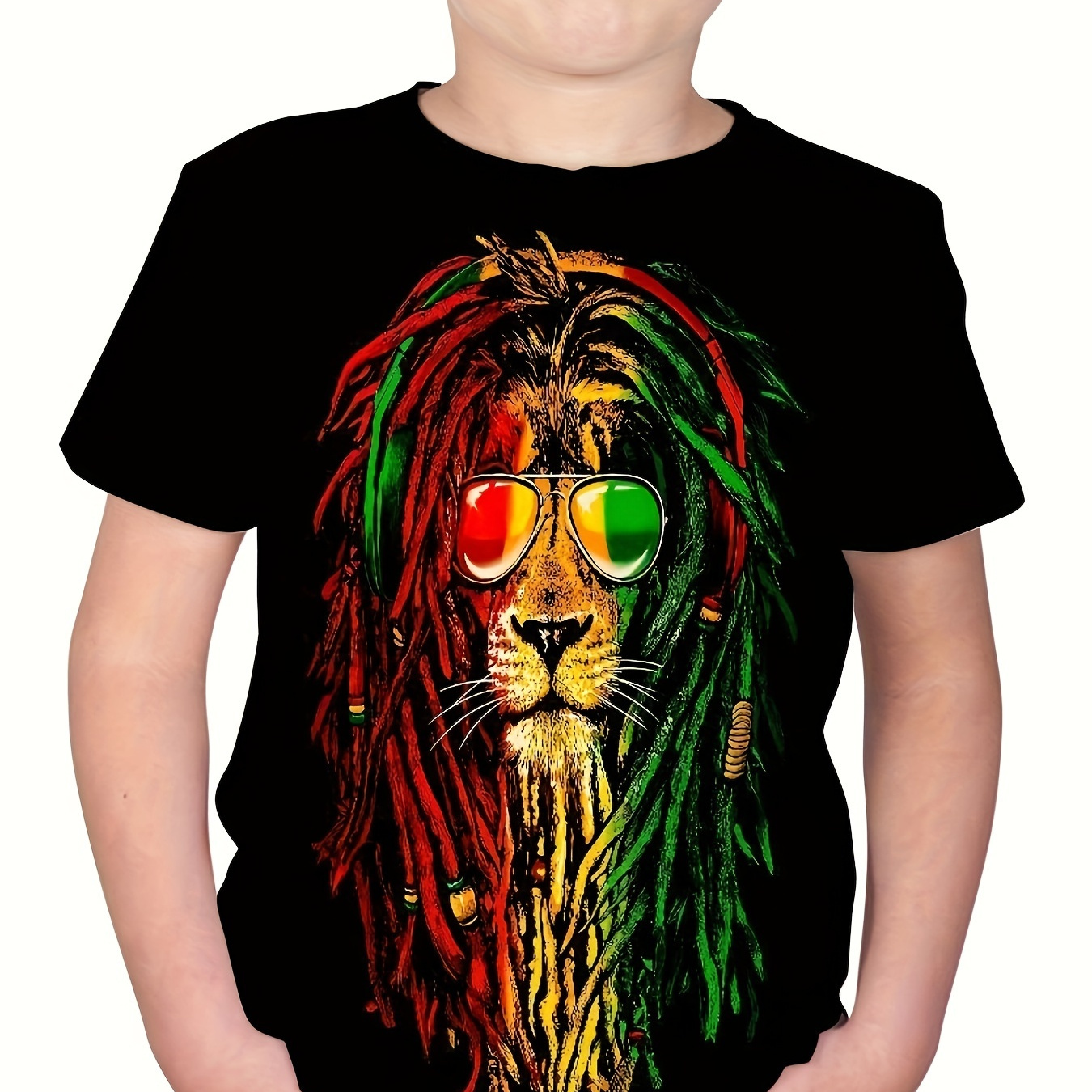 

Reggae Lion 3d Print Boy's Trendy T-shirt, Short Sleeve Casual Round Neck Comfortable Summer Tee Tops