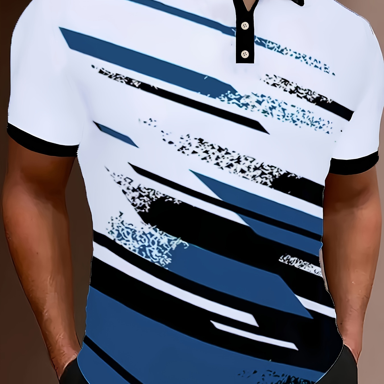 

Summer New White Printed Men's Polo Shirt, Fashionable And Trendy Casual Short Sleeved, Lapel Button Style Men's Top