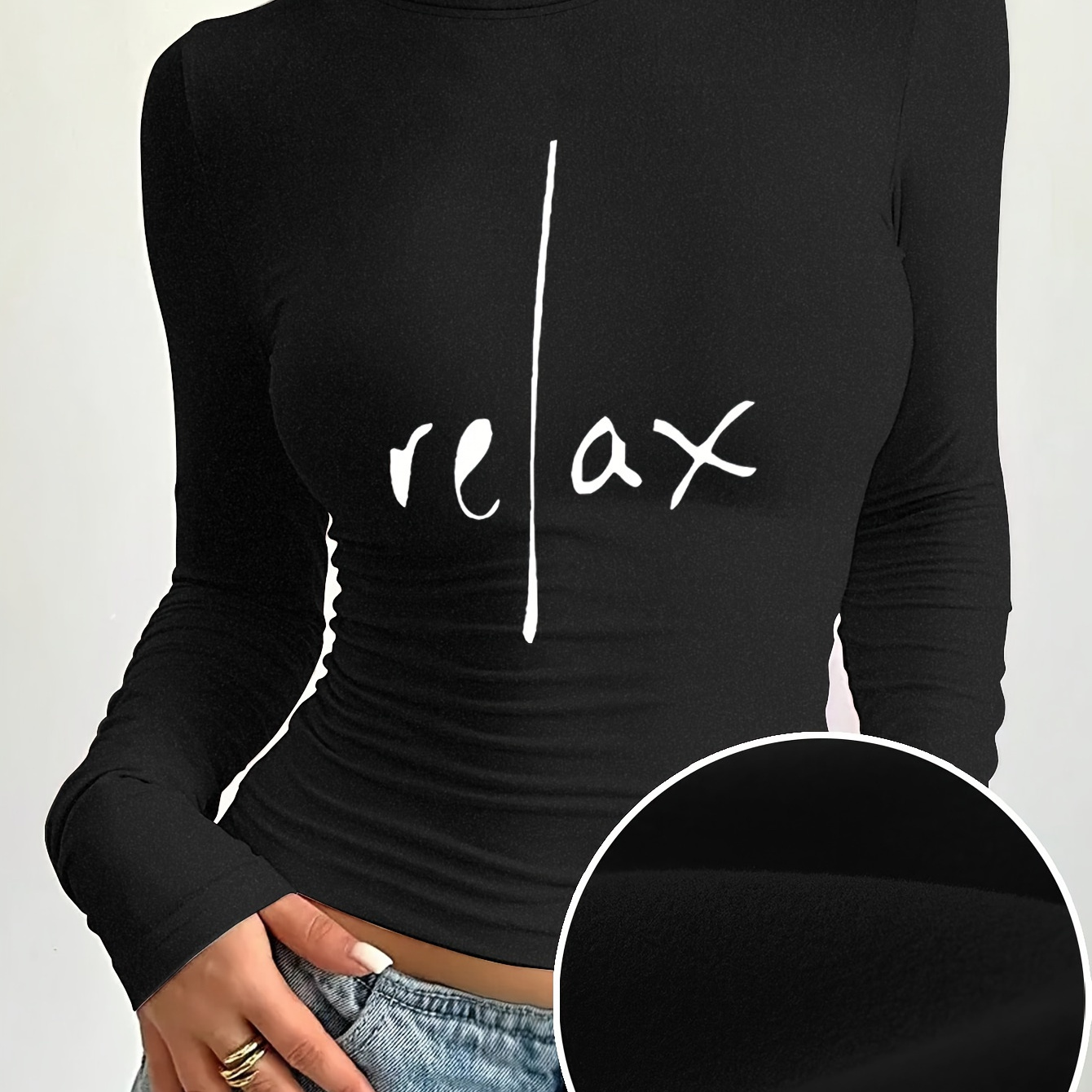 

Letter Print Crew Neck T-shirt, Casual Long Sleeve T-shirt For Fall & Winter, Women's Clothing