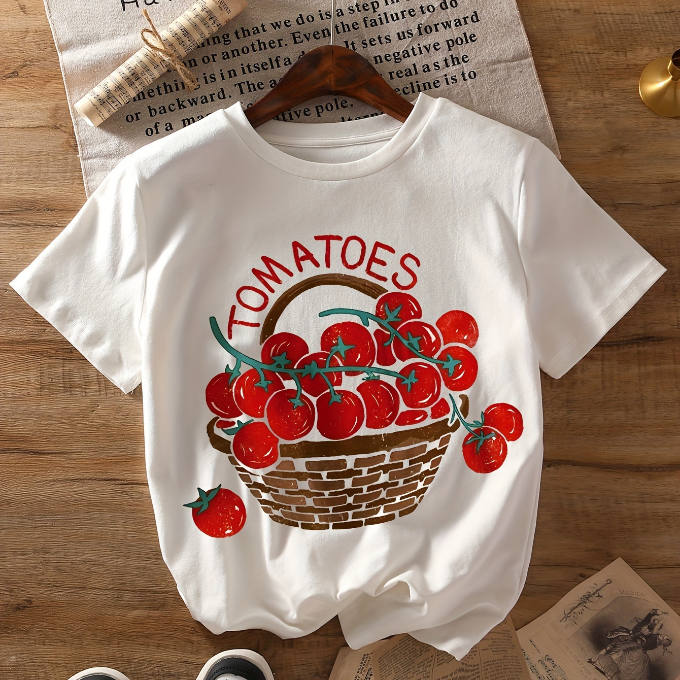 

Tomato Print T-shirt, Short Sleeve Crew Neck Casual Top For Summer & Spring, Women's Clothing
