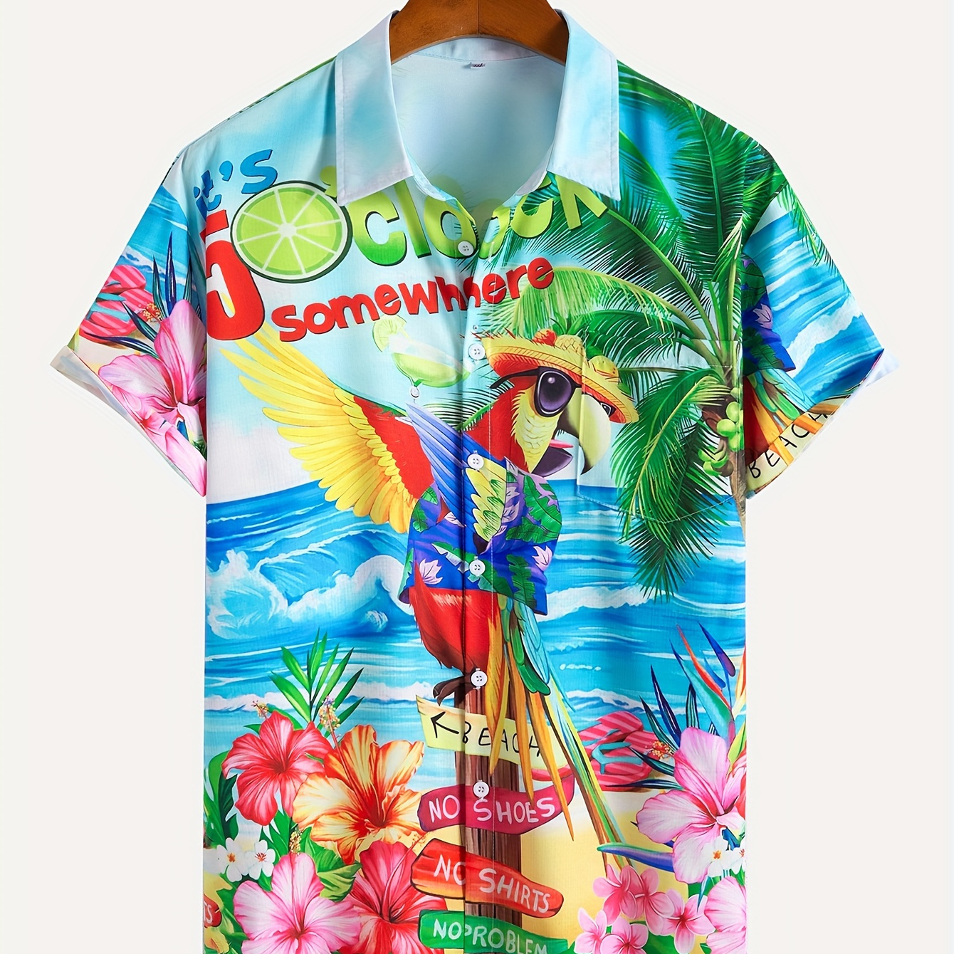 

Beach Style Parrot Comic 3d Graphic Print, Men's Fashion Short Sleeve Lapel Shirt For Summer, Creative Gift