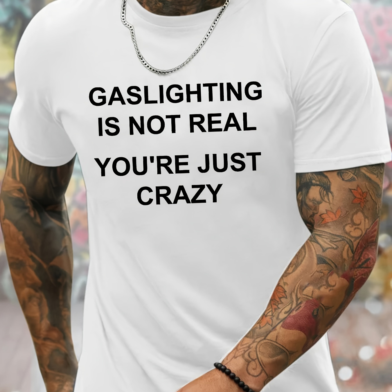 

Gaslighting Is Not Real You're Just Crazy Letter Print, Men's Crew Neck Short Sleeve Tees, Casual T-shirt, Casual Comfy Lightweight Top For Summer