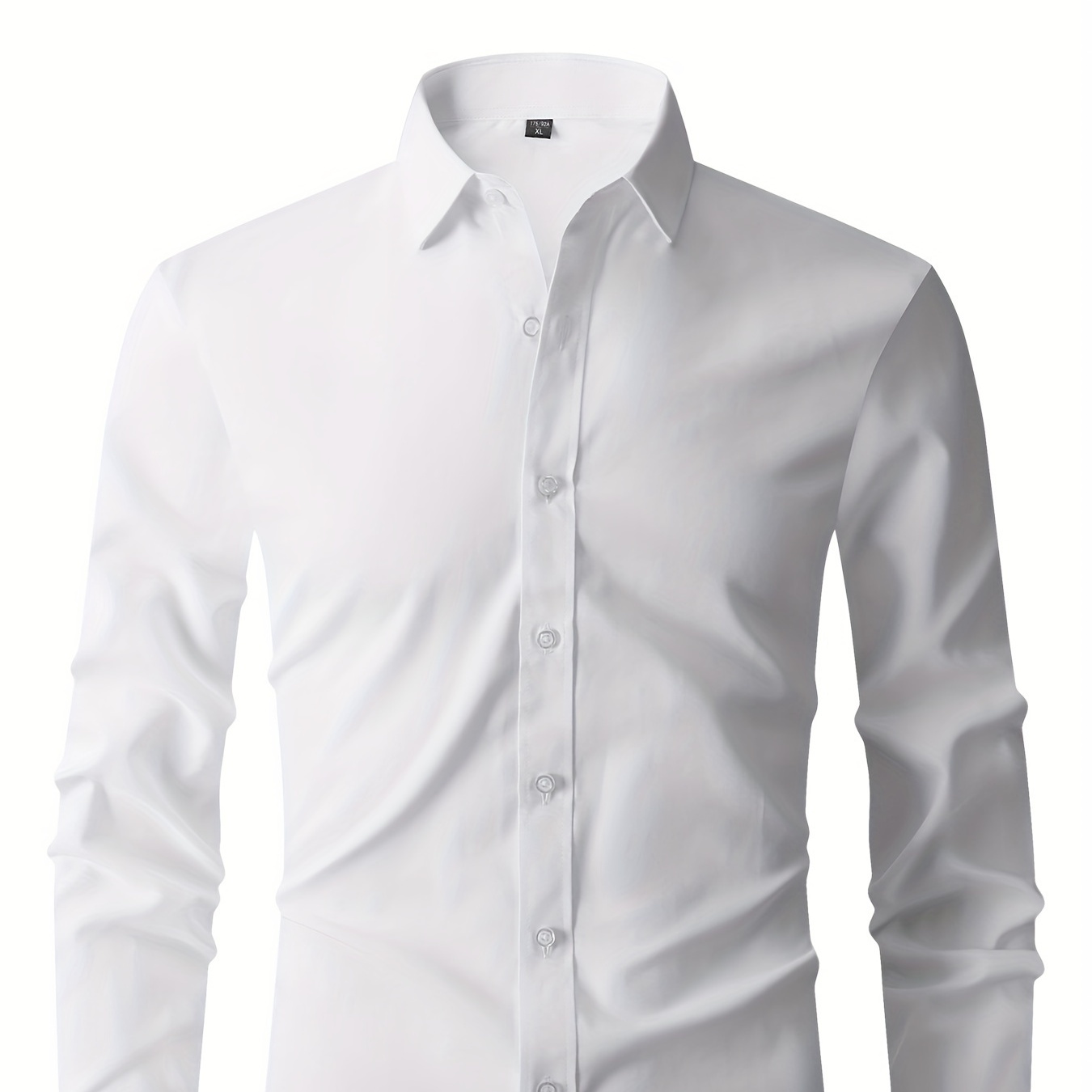 

Men's Lapel Collar Design Solid Cotton Dress Shirts, Long Sleeve Casual Button Up Shirt For Formal Occasions, Spring And Fall