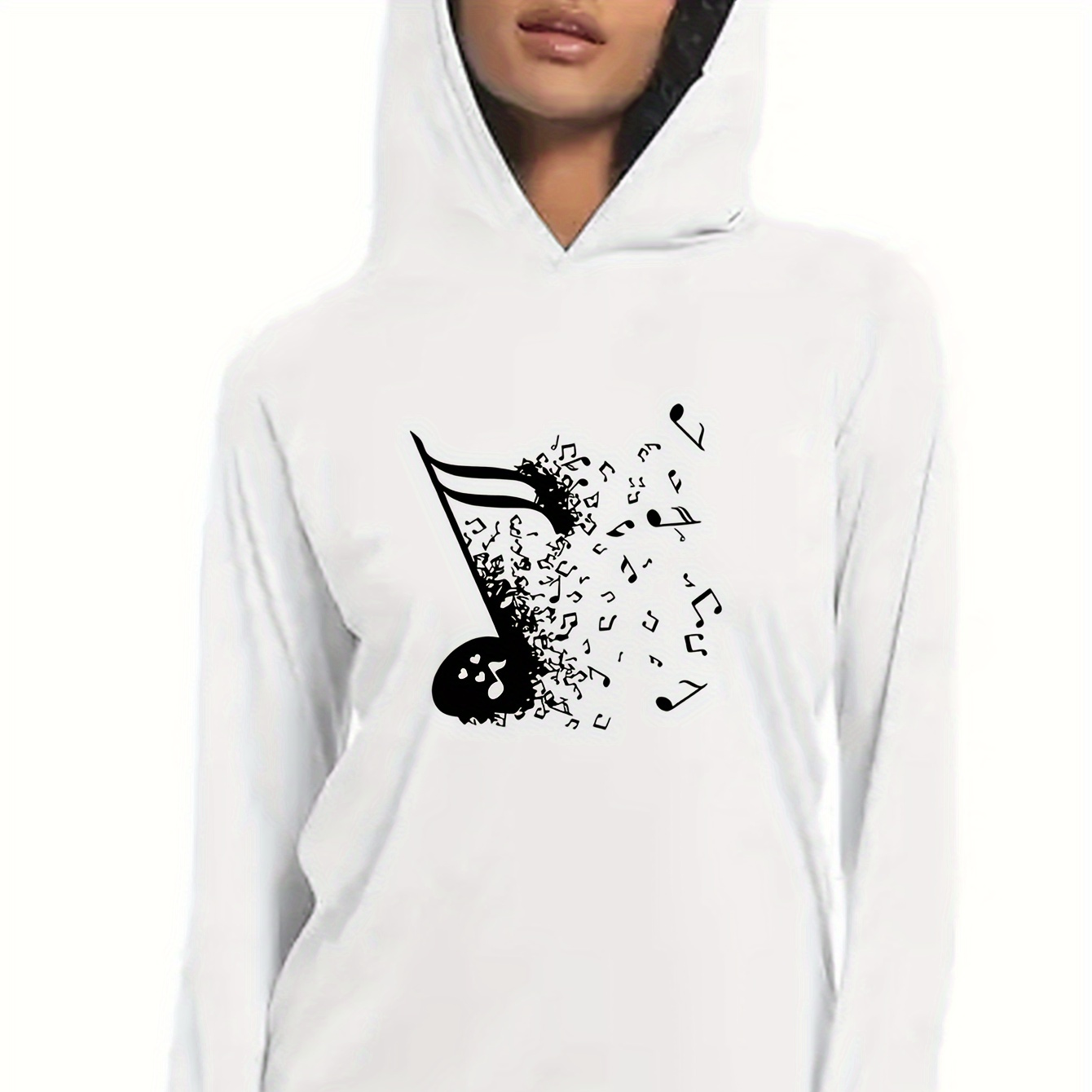 

Women's Casual Music Note Print Hoodie - Long Sleeve, Polyester , Machine Washable - Fall & Winter