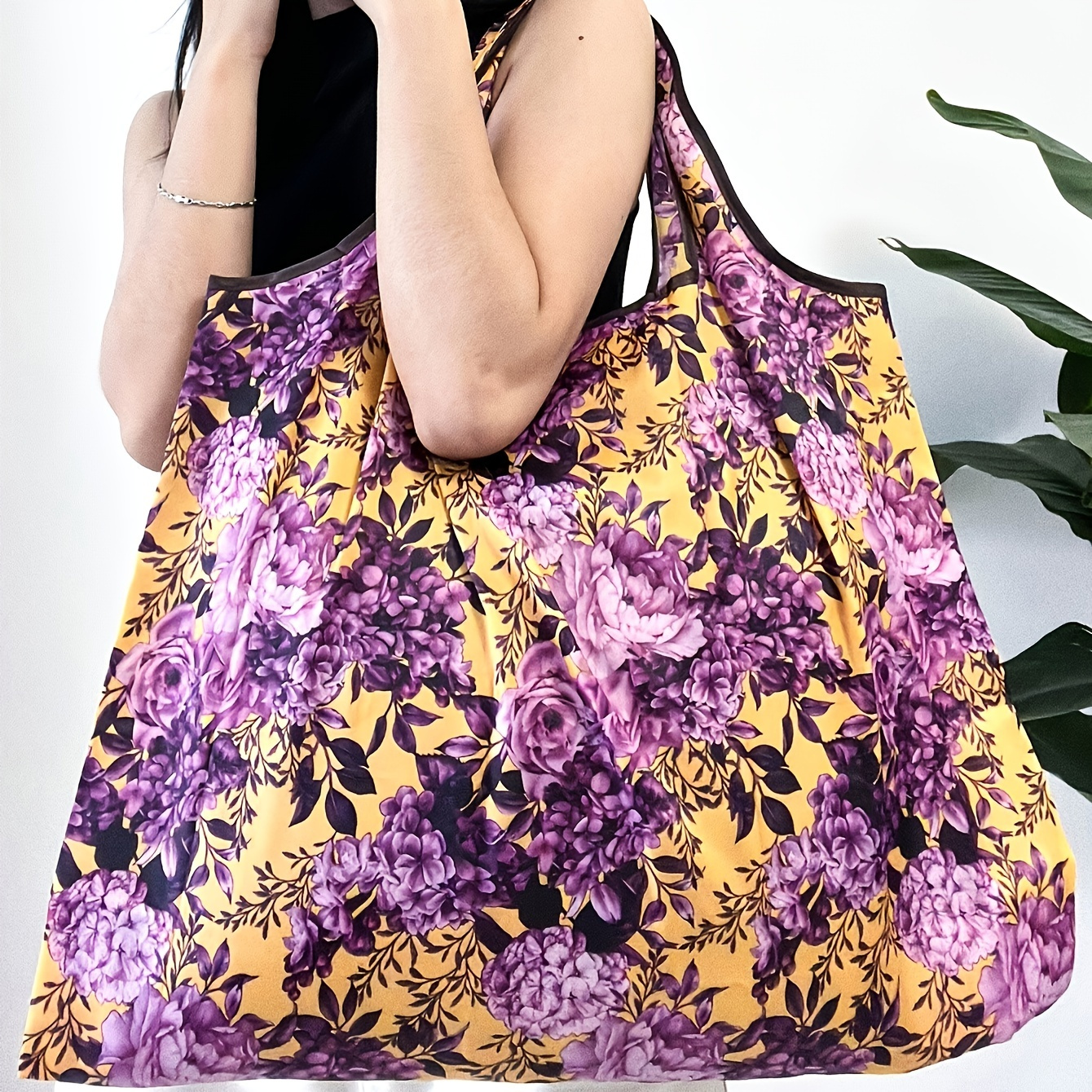 Floral Pattern Large-capacity Shopper Bag, Fashion Shoulder Bag, Lightweight Foldable Bag