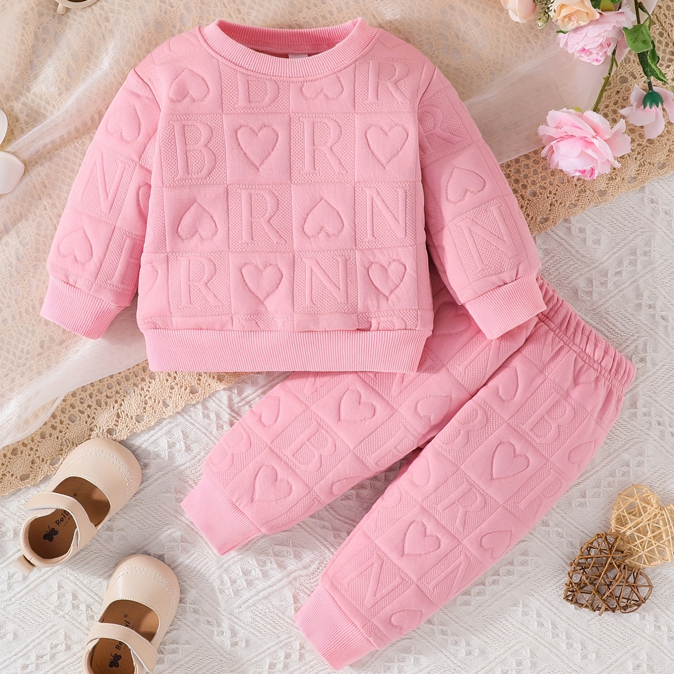 

2pcs Letter Graphic Long Top & Pants Clothes Clothes Set