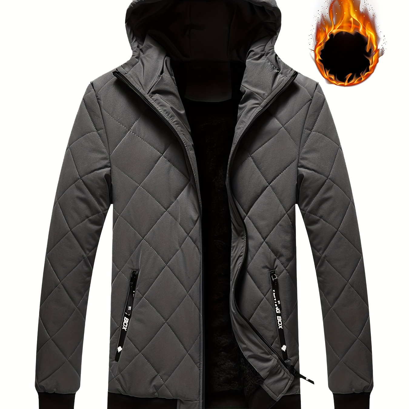

Warm Fleece Men's Hooded Windbreaker, Full Zip Up Long Sleeve Jacket With Zipper Pockets For Winter Outdoor Leisure