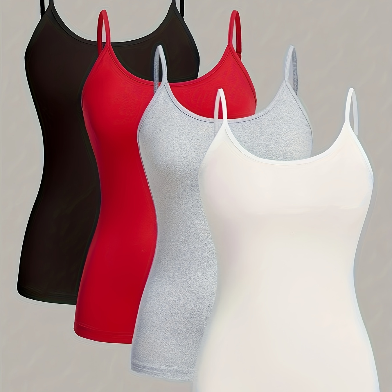 

Solid Color Cami Top 4 Packs, Elegant Sleeveless Slim Versatile Cami Top, Women's Clothing