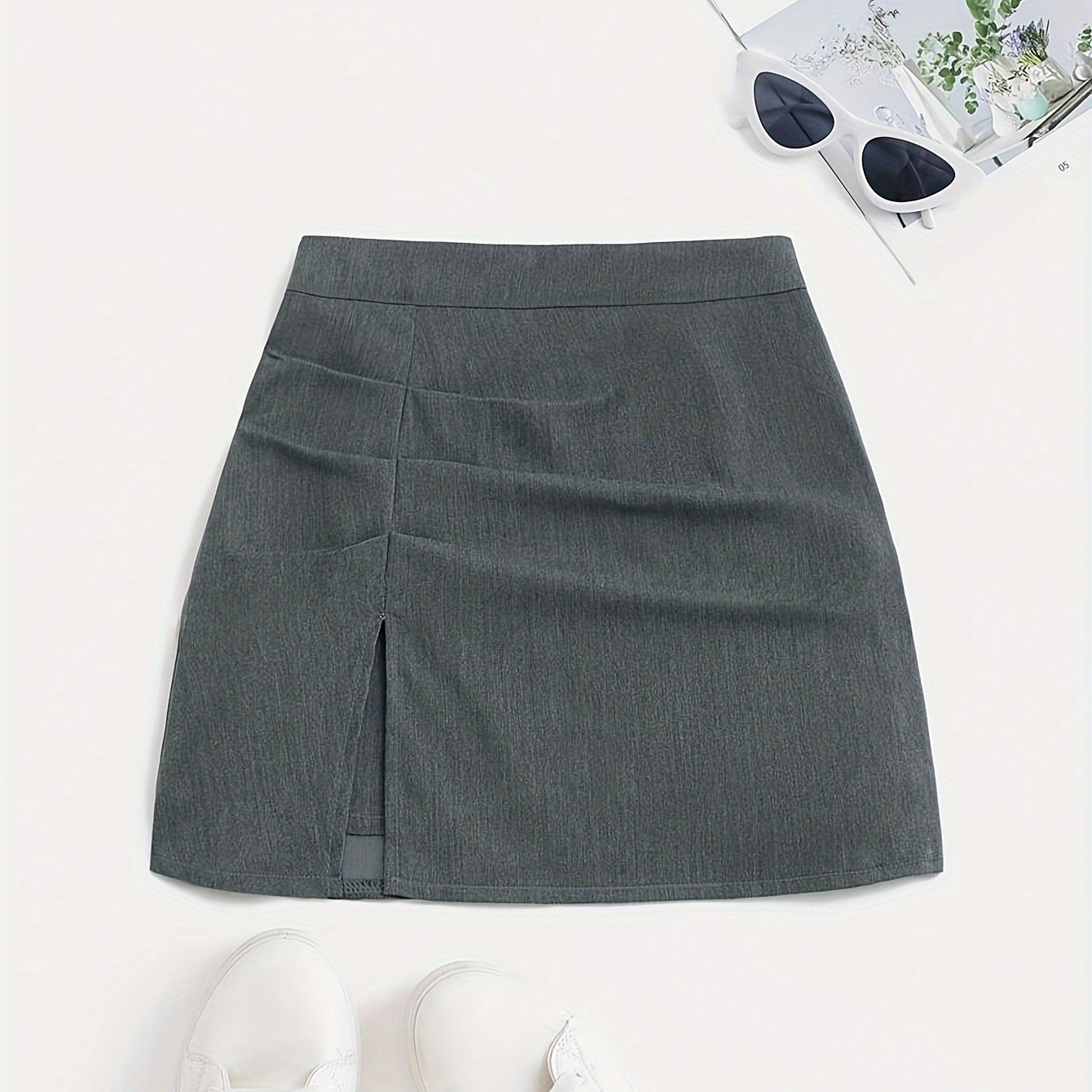 

Split Hem High Waist Skirt, Elegant Plain Color Skirt For , Women's Clothing