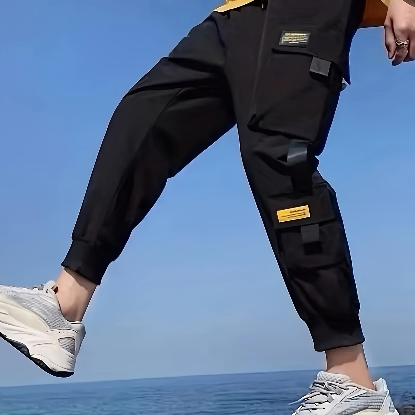 

Men's Stylish Solid Cargo Pants With Multi Pockets, Drawstring Joggers For Spring Fall